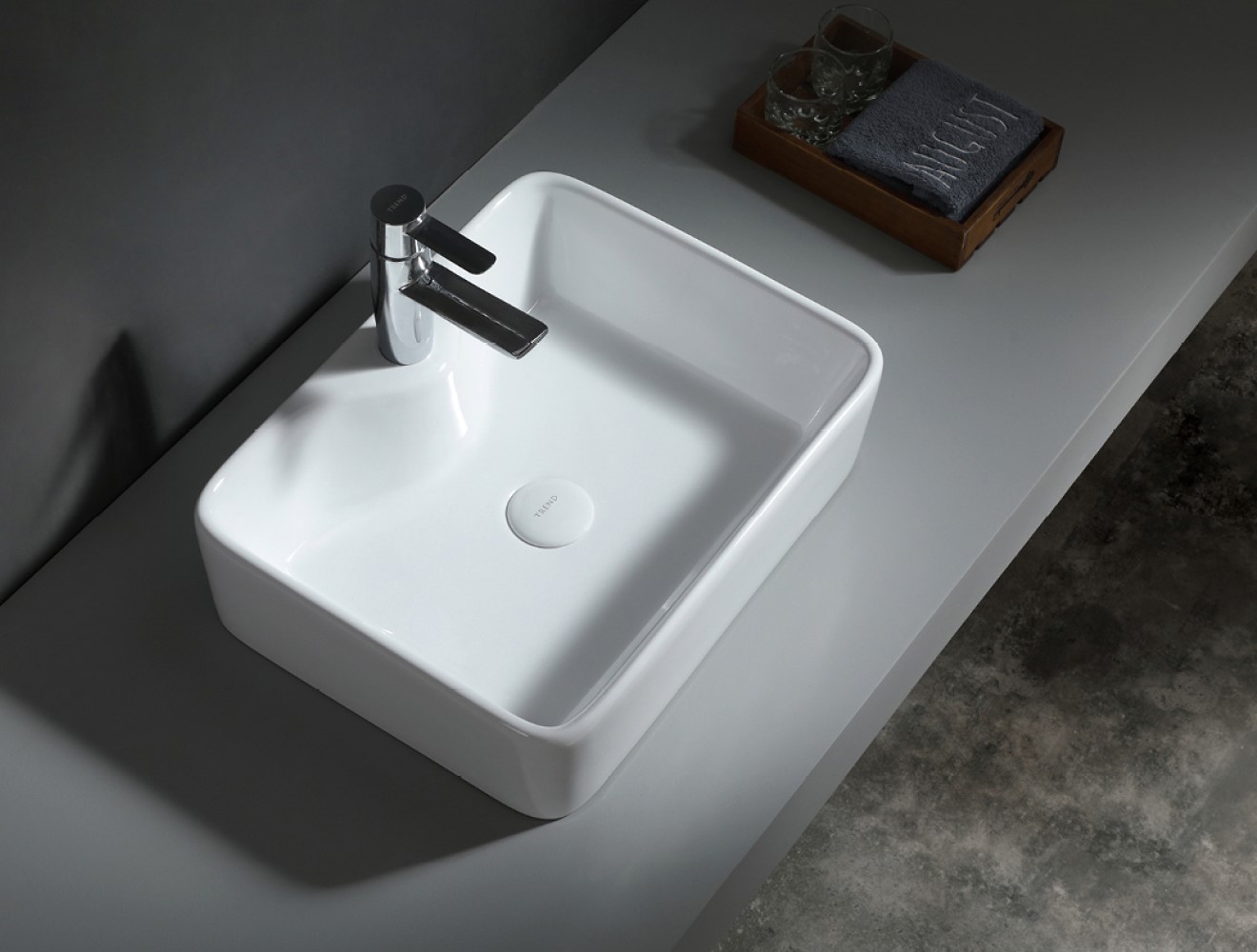 Uptrend Torvi umywalka 49x38 cm nablatowa prostokątna biały połysk TR4569A