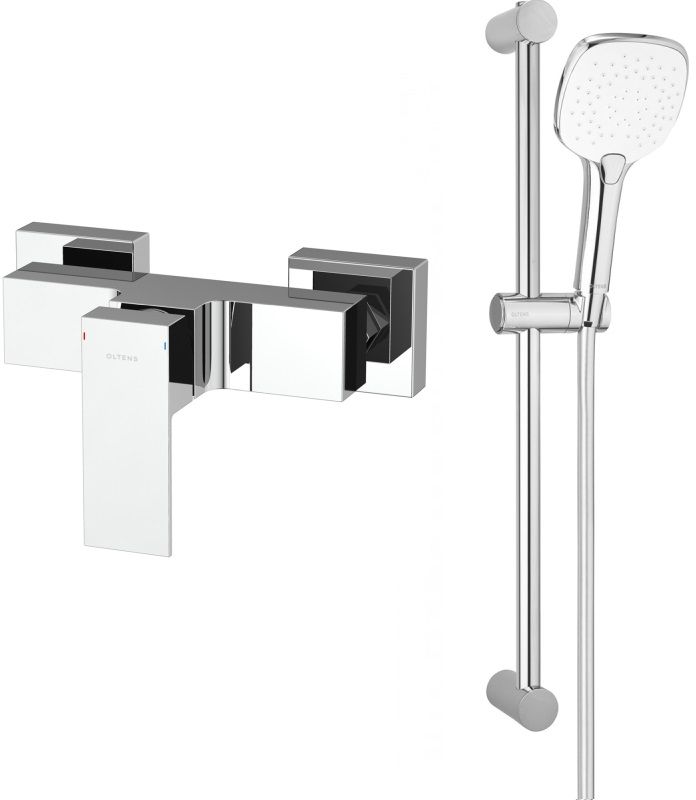 Zestaw Oltens Gota bateria prysznicowa ścienna z kompletem natryskowym Driva EasyClick (S) Alling chrom/biały (33001100, 36002110) - Wysyłka w 24h
