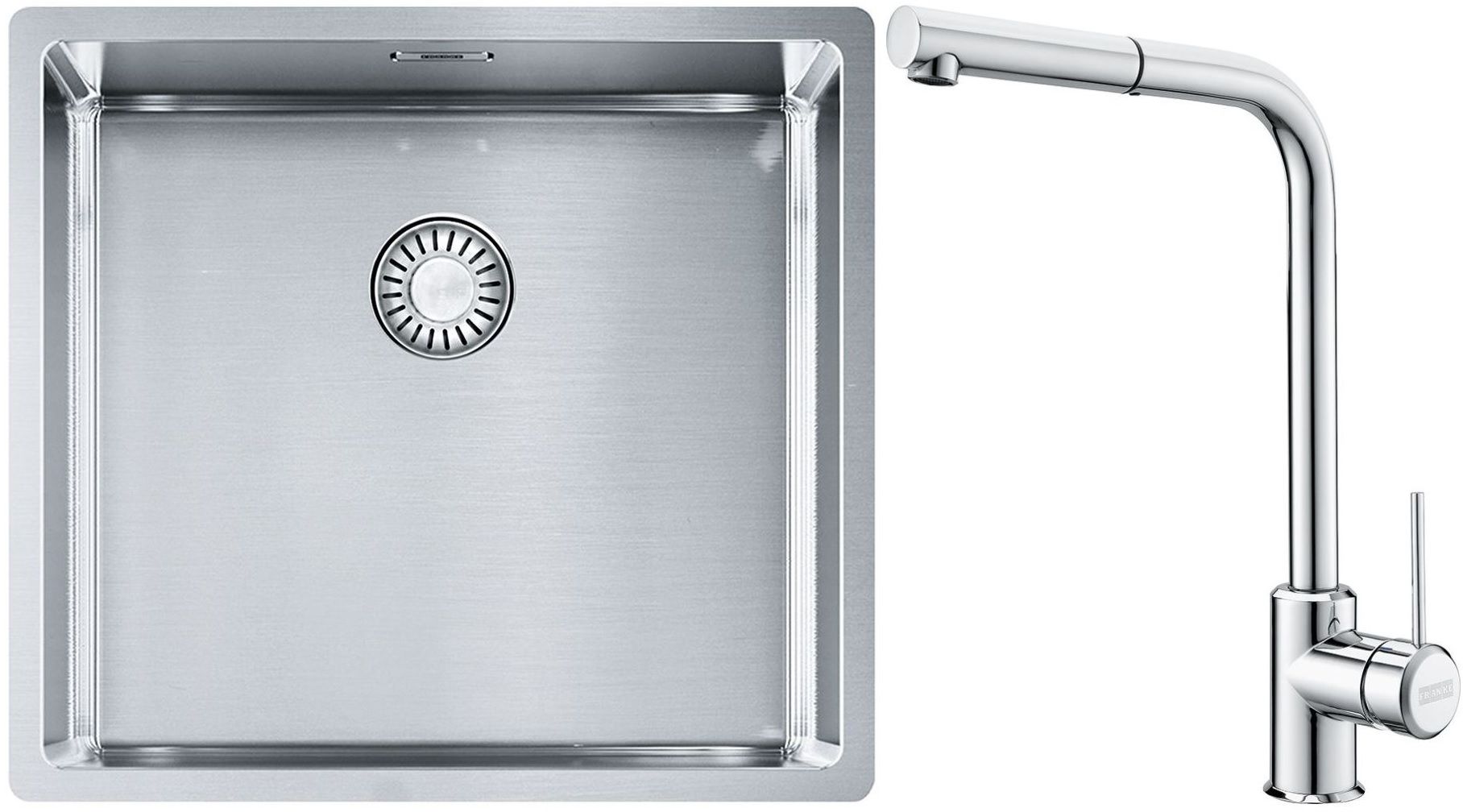 Franke Box BXX 210/110-45 zlewozmywak 49x45 cm stalowy z baterią kuchenną Sirius Side chrom (1270453655, 1150668280)