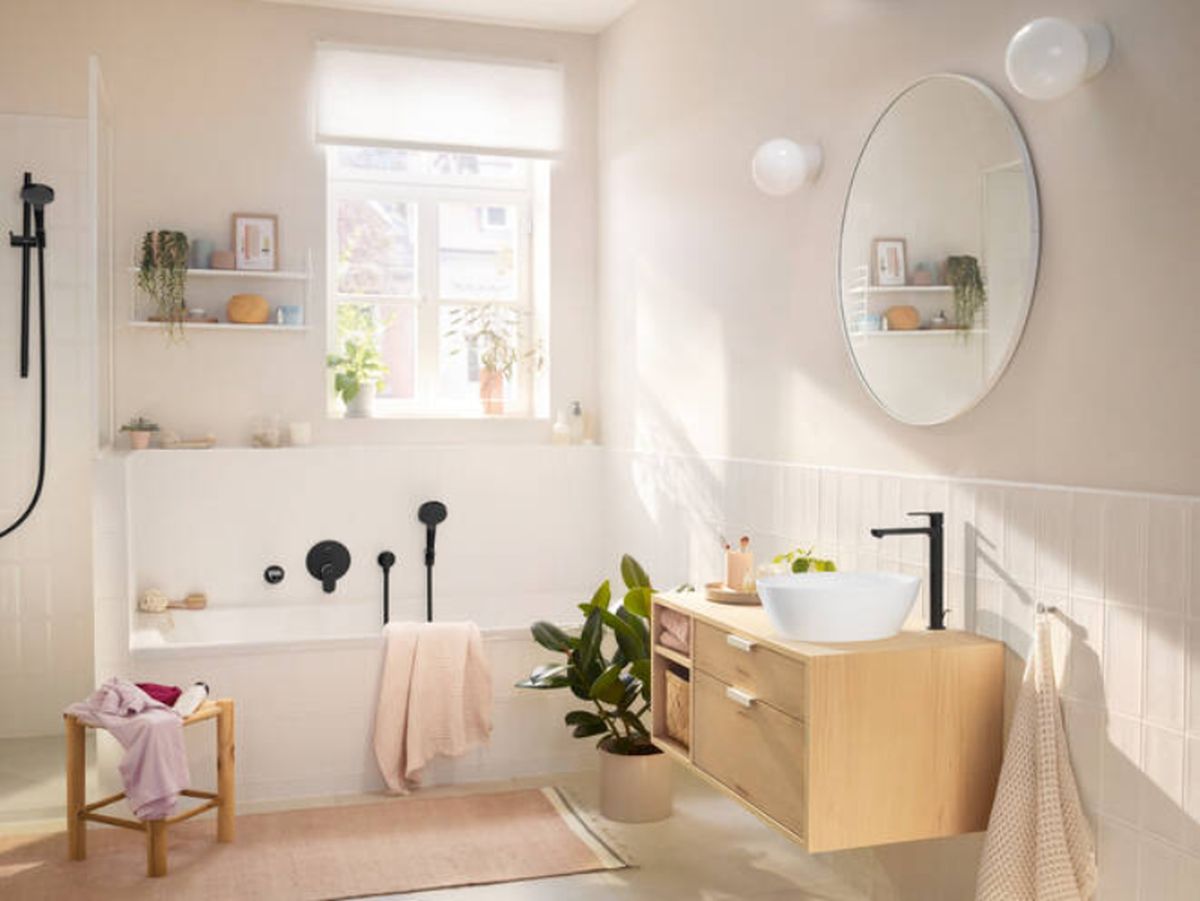 Hansgrohe Rebris S bateria umywalkowa stojąca wysoka EcoSmart+ czarny mat 72590670