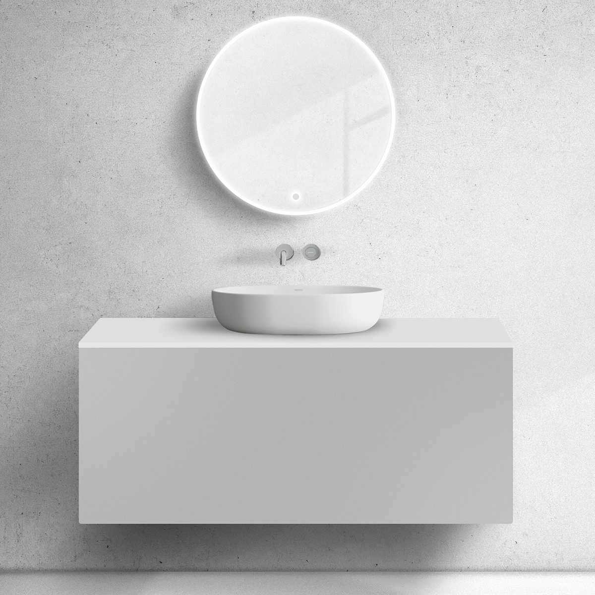 Zestaw Oltens Lun szafka podumywalkowa 120 cm z blatem kaszmir/biały mat 68745900