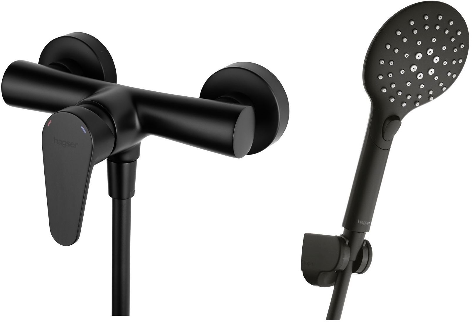 Zestaw Hagser Della bateria prysznicowa ścienna z kompletem natryskowym Andrea Birgit czarny mat HGR78000036 - Wysyłka w 24h