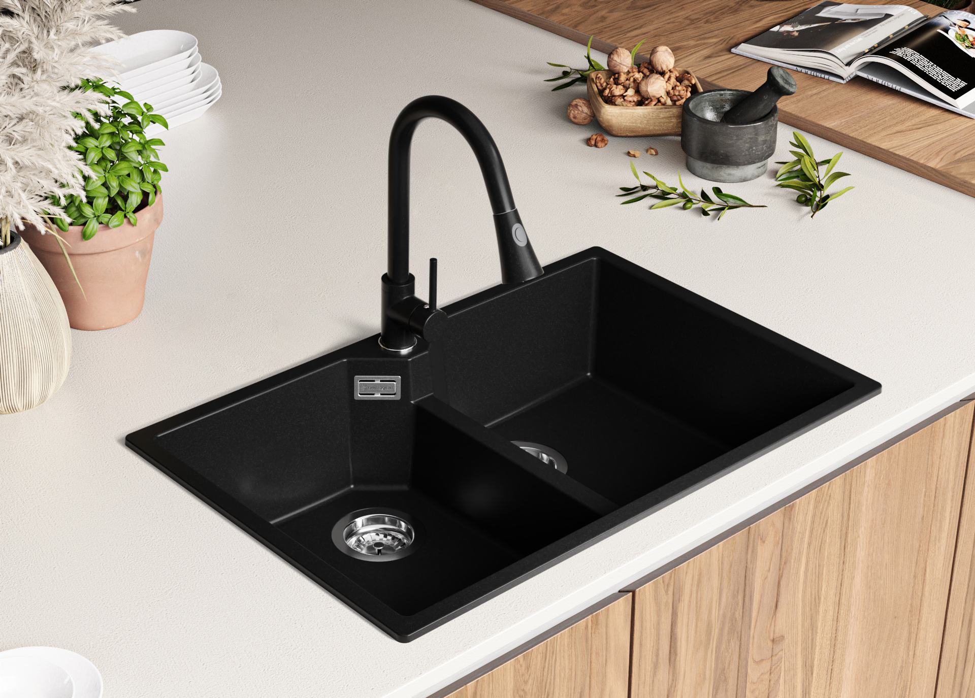 Primagran Madryt XL 80 Twin zlewozmywak granitowy 78x50 cm czarny O_ORTKC-001 - Wysyłka w 24h