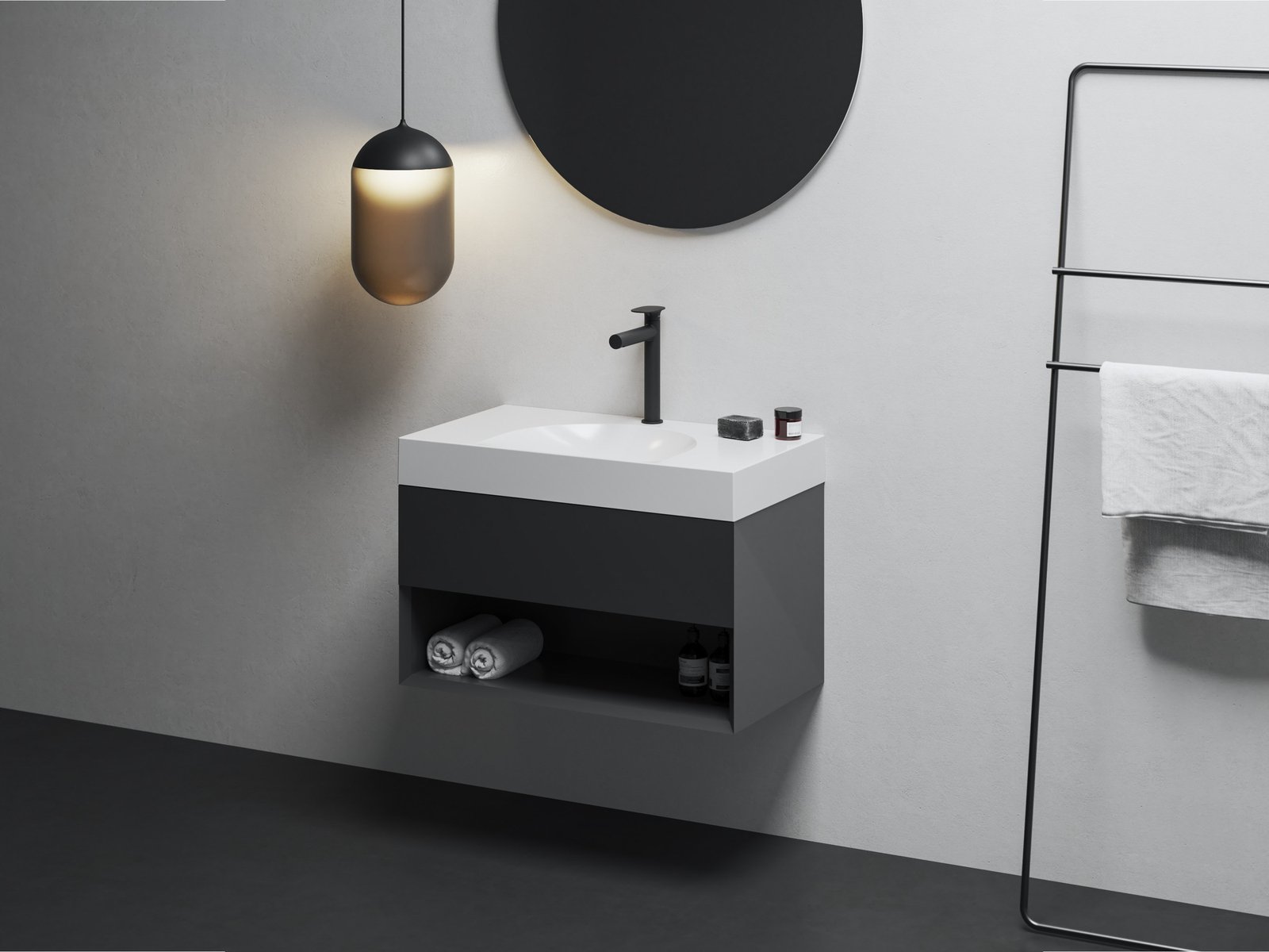 Ravak Lite szafka 80x45x43 cm podumywalkowa wisząca czarna X000001862