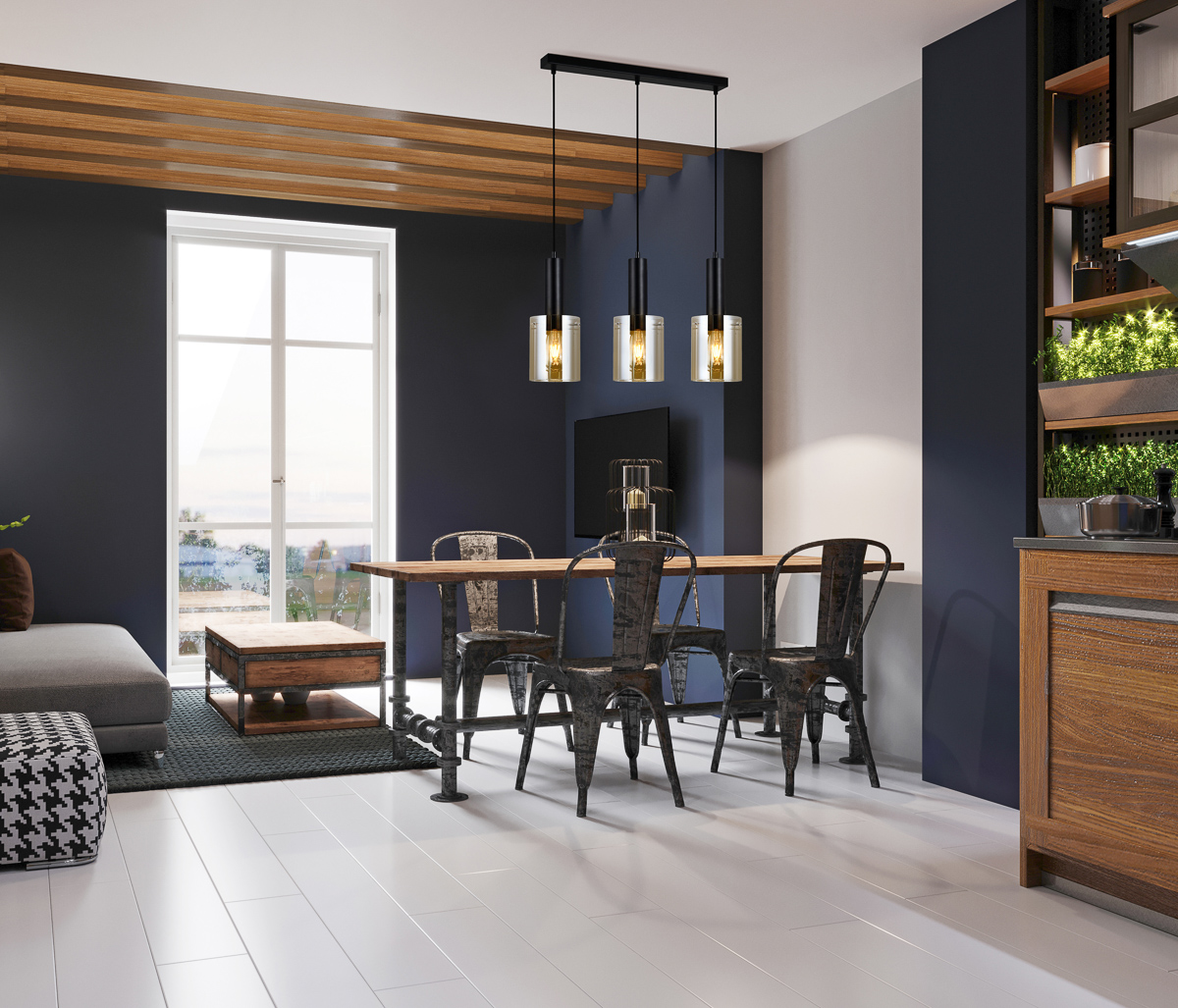 Italux Sardo lampa wisząca 1x40 W czarna-bursztynowa PND-5581-3-BK+AMB