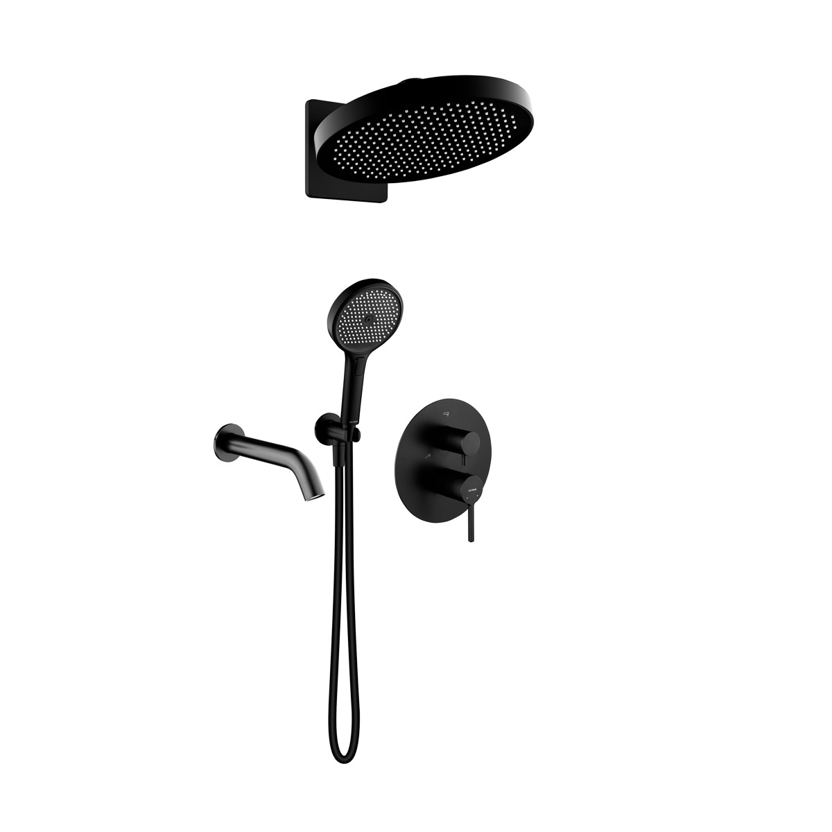 Oltens Rann zestaw bateria wannowo-prysznicowa podtynkowa z deszczownicą Regna i słuchawką 3-funkcyjną Luva EasyClick czarny mat ... - Wysyłka w 24h