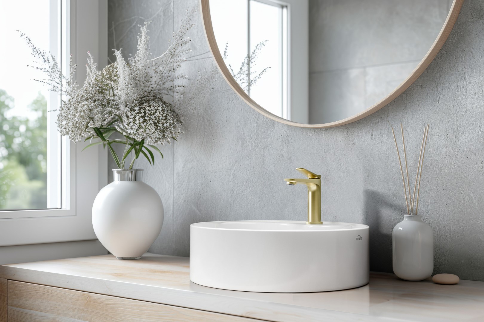 Invena Alonia bateria umywalkowa stojąca złota BU-70-009