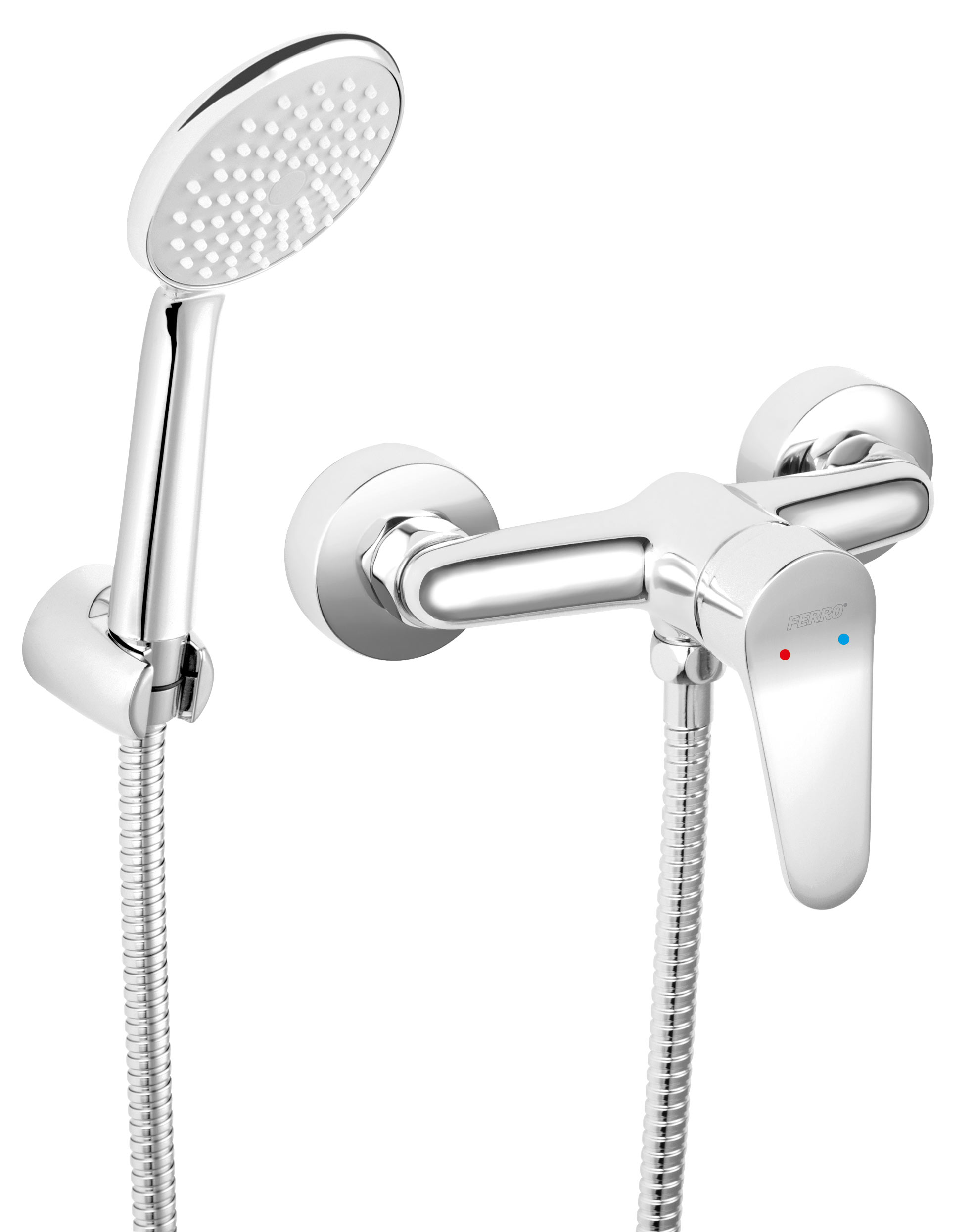 Ferro Isso bateria prysznicowa ścienna z zestawem natryskowym chrom BIS77 - Wysyłka w 24h
