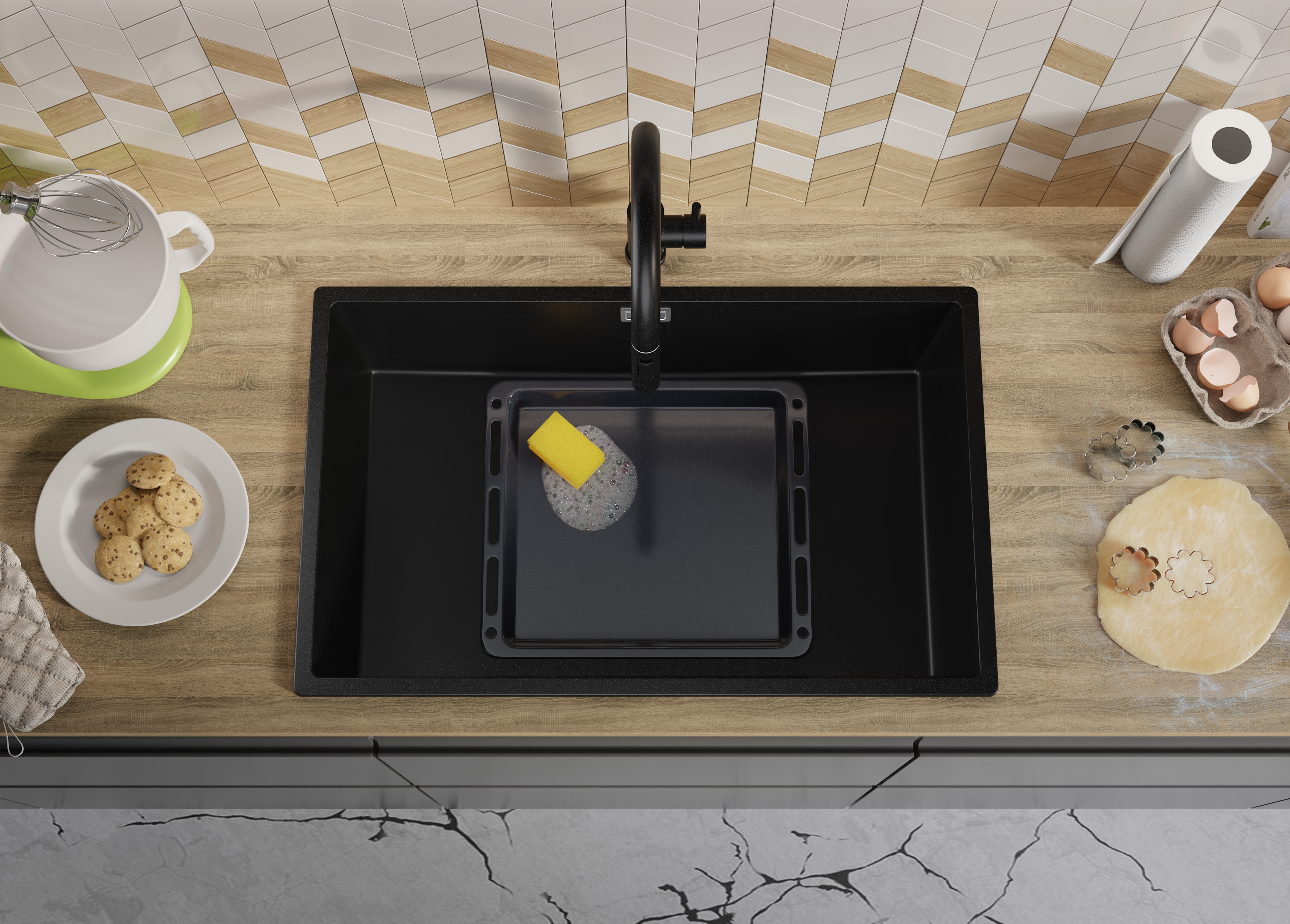 Primagran Londyn XXL 80 Slim zlewozmywak granitowy 76x47 cm czarny O_OL8KC-001 - Wysyłka w 24h