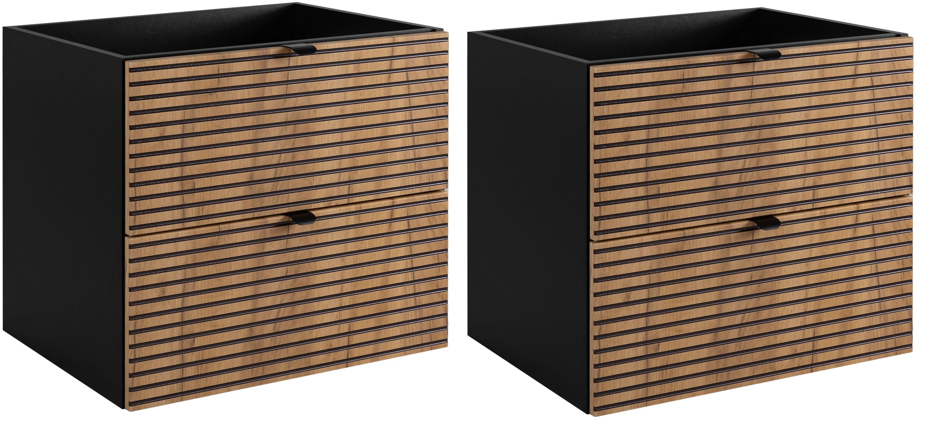Zestaw Rodan Loft dwie szafki 60 cm podumywalkowe wiszące czarny/dąb (5906154450935)