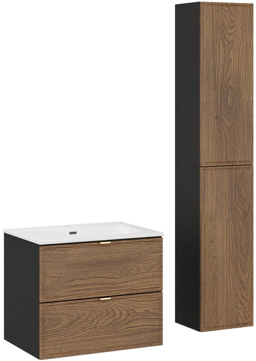Zestaw Comad Talia Casella umywalka Sky biała z szafką podumywalkową 60 cm i dwie szafki półwysokie dąb-czarny SET-TC 60CM UM SKY 2SP