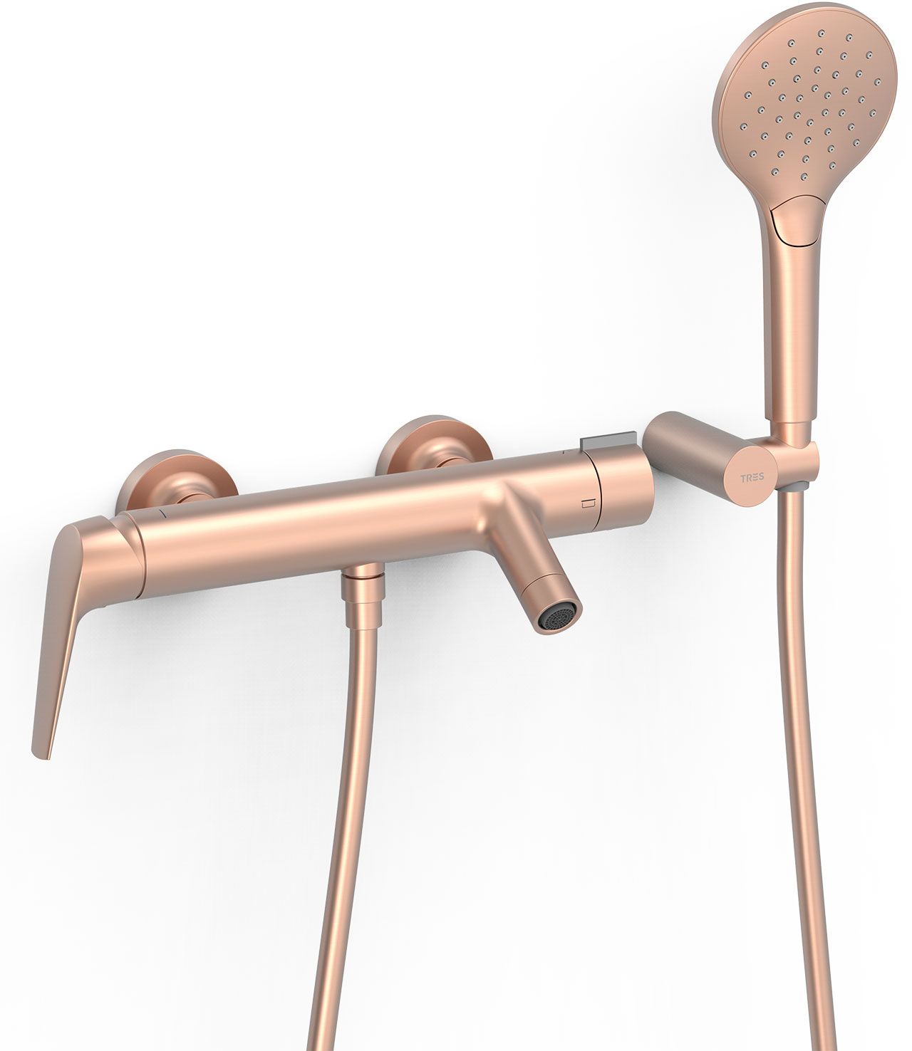 Tres Fuji bateria bateria wannowo-prysznicowa ścienna z zestawem natryskowym różowe złoto mat 28117001OPM