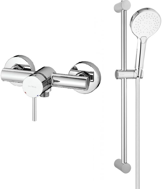 Zestaw Oltens Molle bateria prysznicowa ścienna z kompletem natryskowym Driva EasyClick Alling chrom/biały (33000100, 36001110) - Wysyłka w 24h