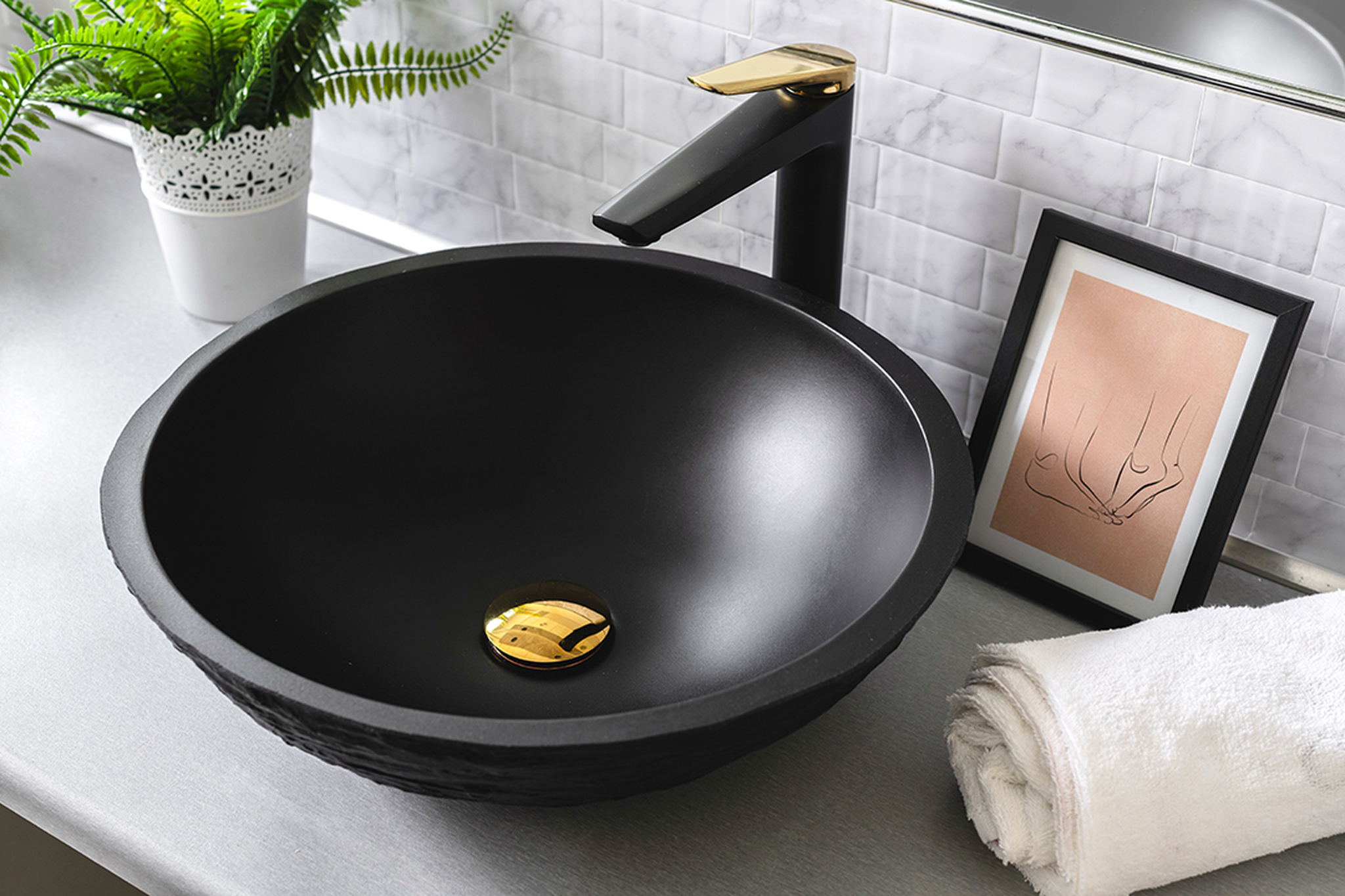 Laveo Rubio bateria umywalkowa stojąca wysoka czarny/złoty BVR72NG - Wysyłka w 24h