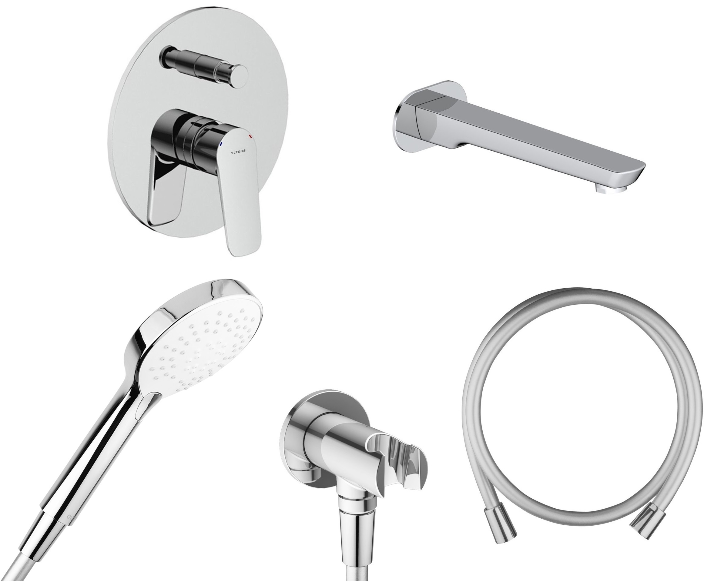 Zestaw Oltens Vernal bateria wannowo-prysznicowa podtynkowa z kompletem natryskowym i wylewką chrom/biały (34104100, 37101110, 39304100, ... - Wysyłka