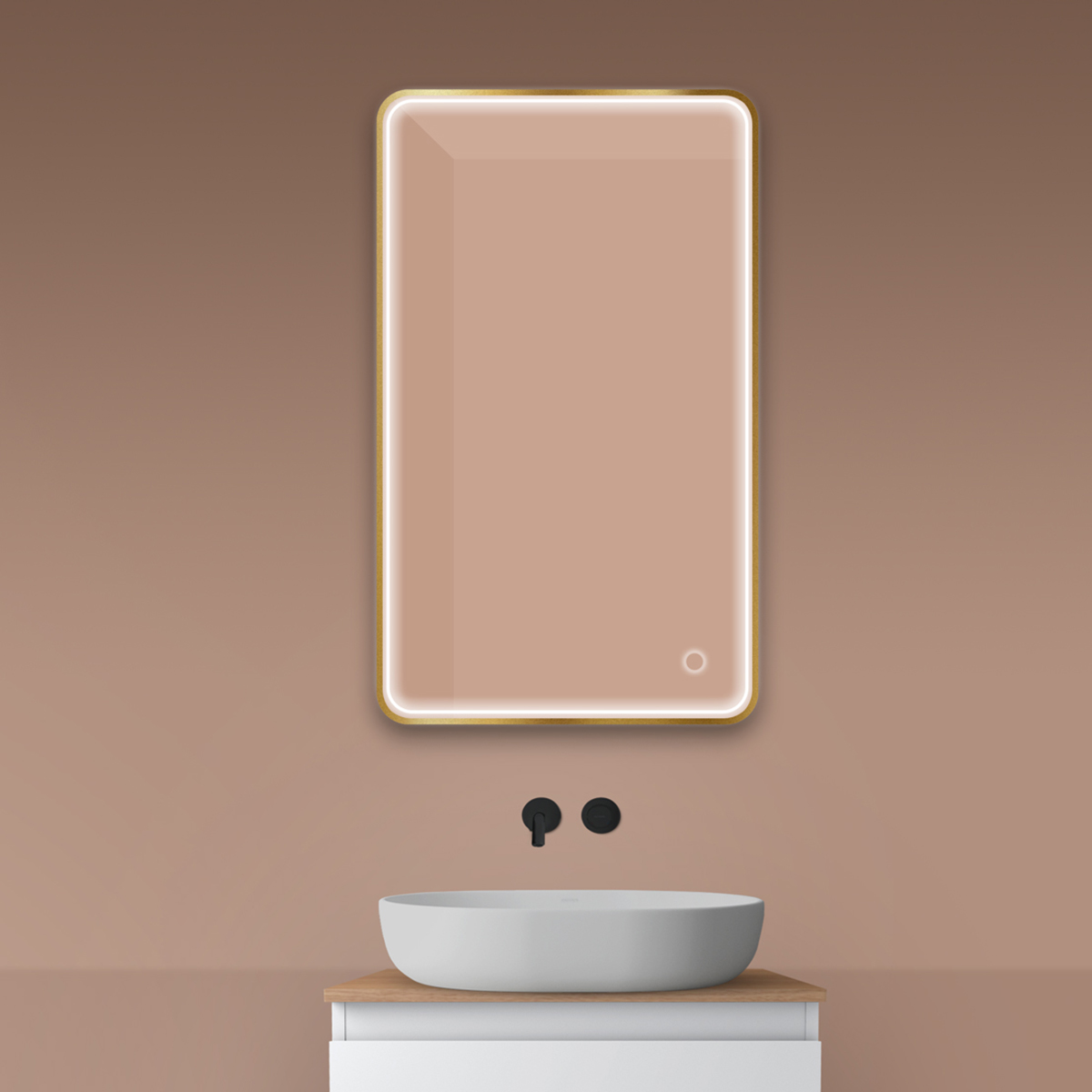 Oltens Nordlis lustro 60x100 cm prostokątne z oświetleniem z przodu z matą grzewczą złoto szczotkowane 64117810 - Wysyłka w 24h