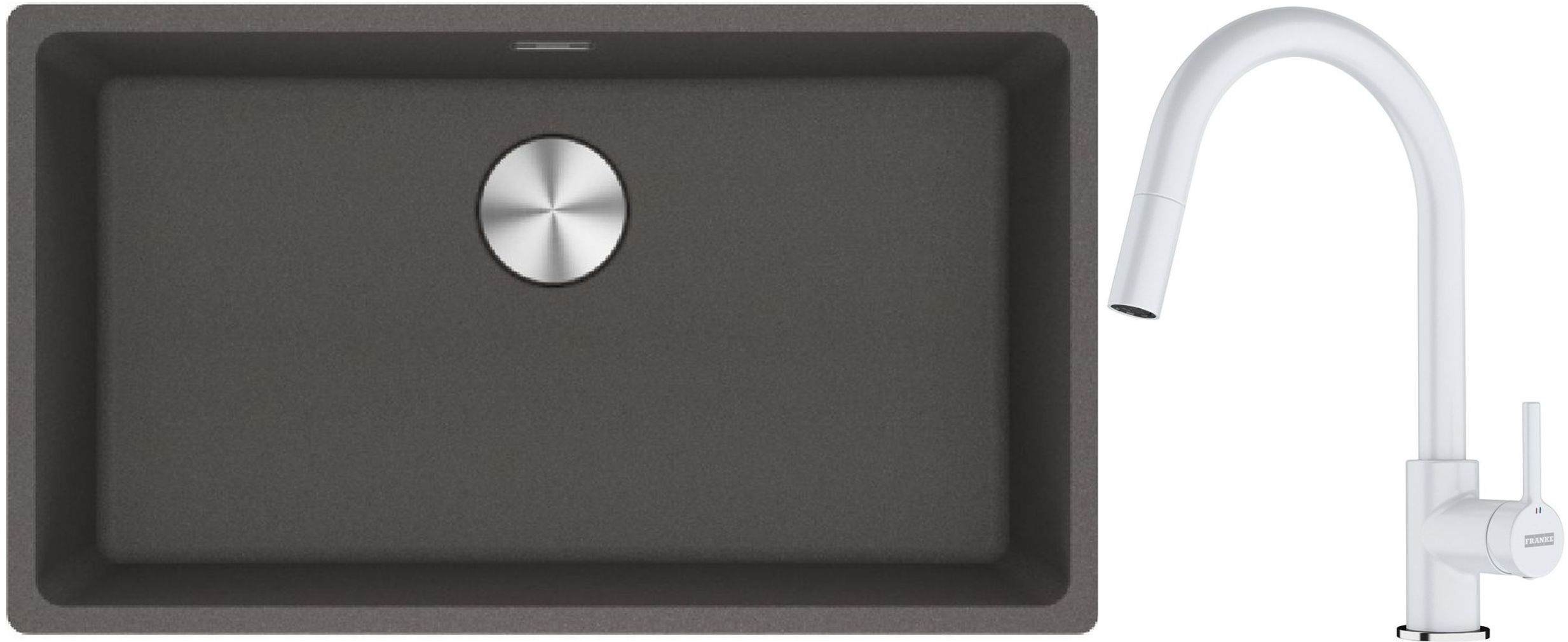 Franke Maris MRG 110-72 zlewozmywak granitowy 75,3x43,3 cm szary/grafitowy/onyx z baterią kuchenną Lina biały polarny (1250716377, ...