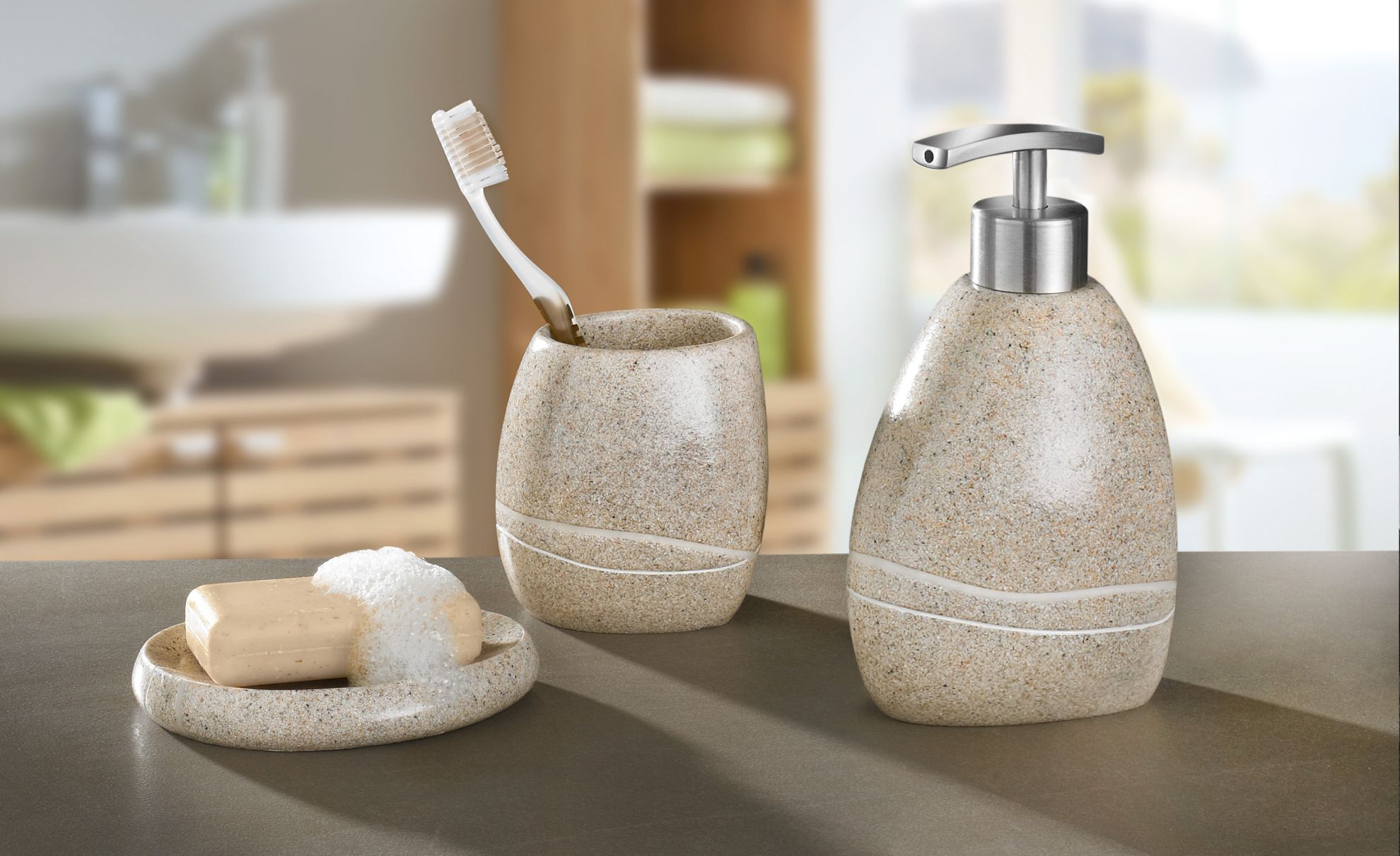 Kleine Wolke Stones dozownik do mydła 300 ml piaskowy beż 5080226854