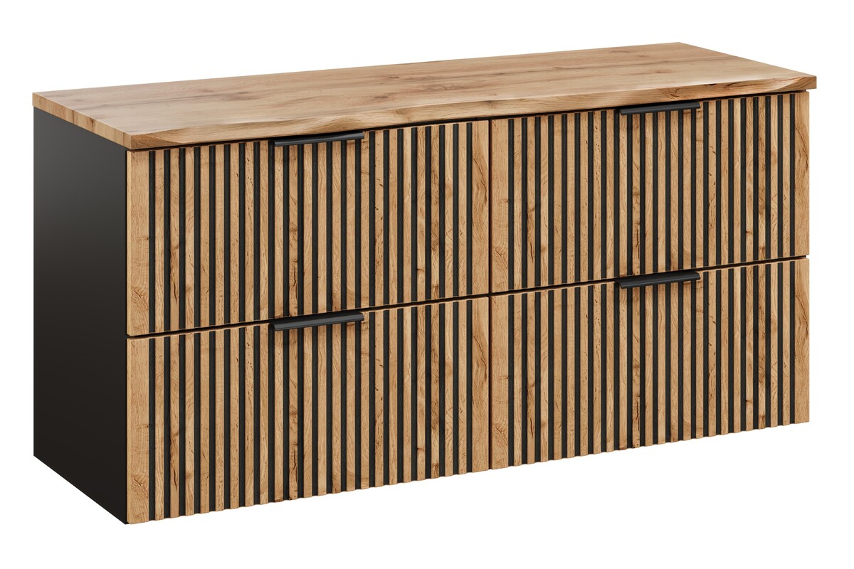 Zestaw Comad Xilo dwie szafki 60 cm wiszące z blatem meblowym czarny/dąb 120 cm SET-XIL B NAT WOTAN 120CM