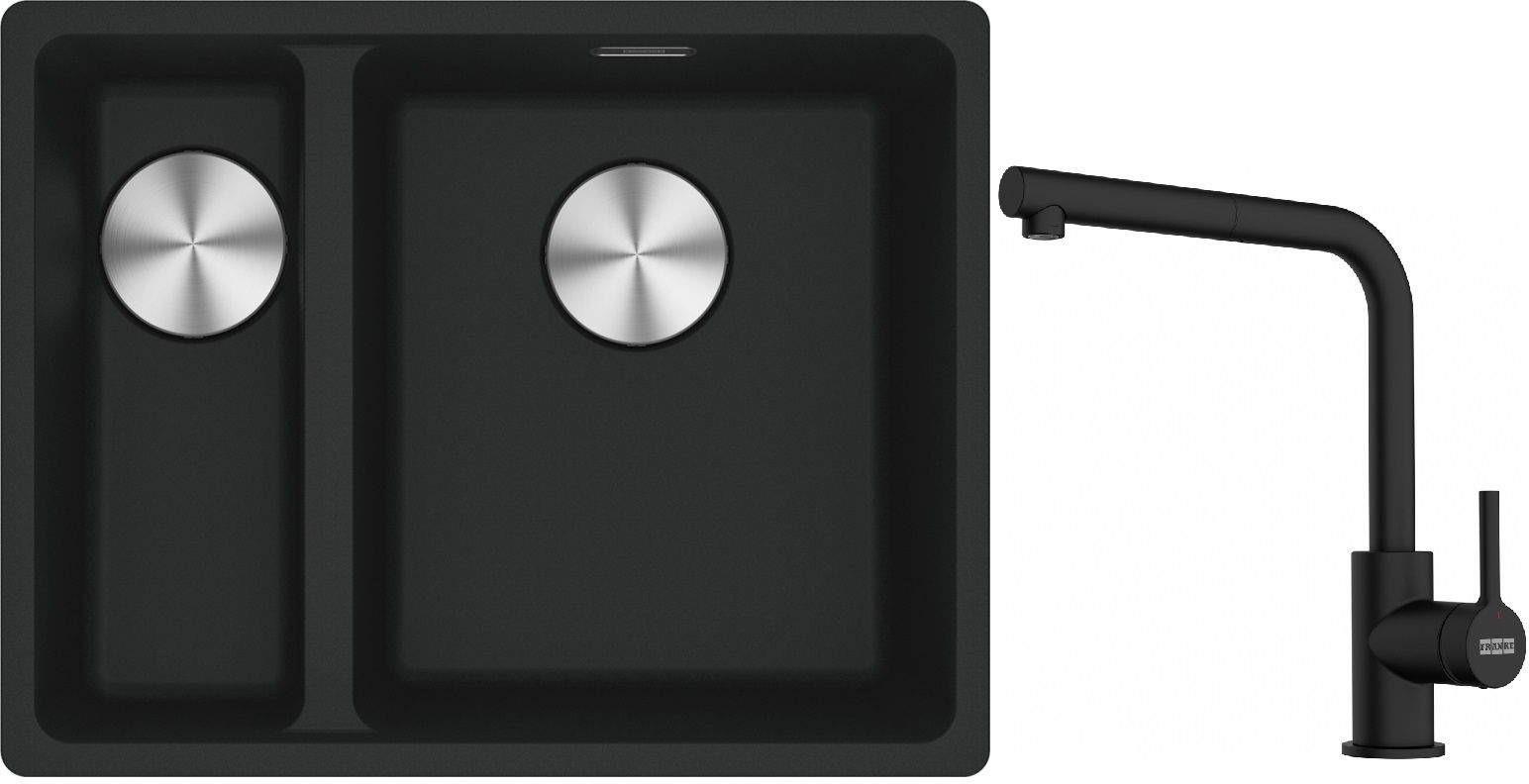 Franke Maris MRG 160-34-15SBL zlewozmywak 52x40 cm Fragranite czarny mat z baterią kuchenną Lina czarny mat (1250687268, 1150712435)