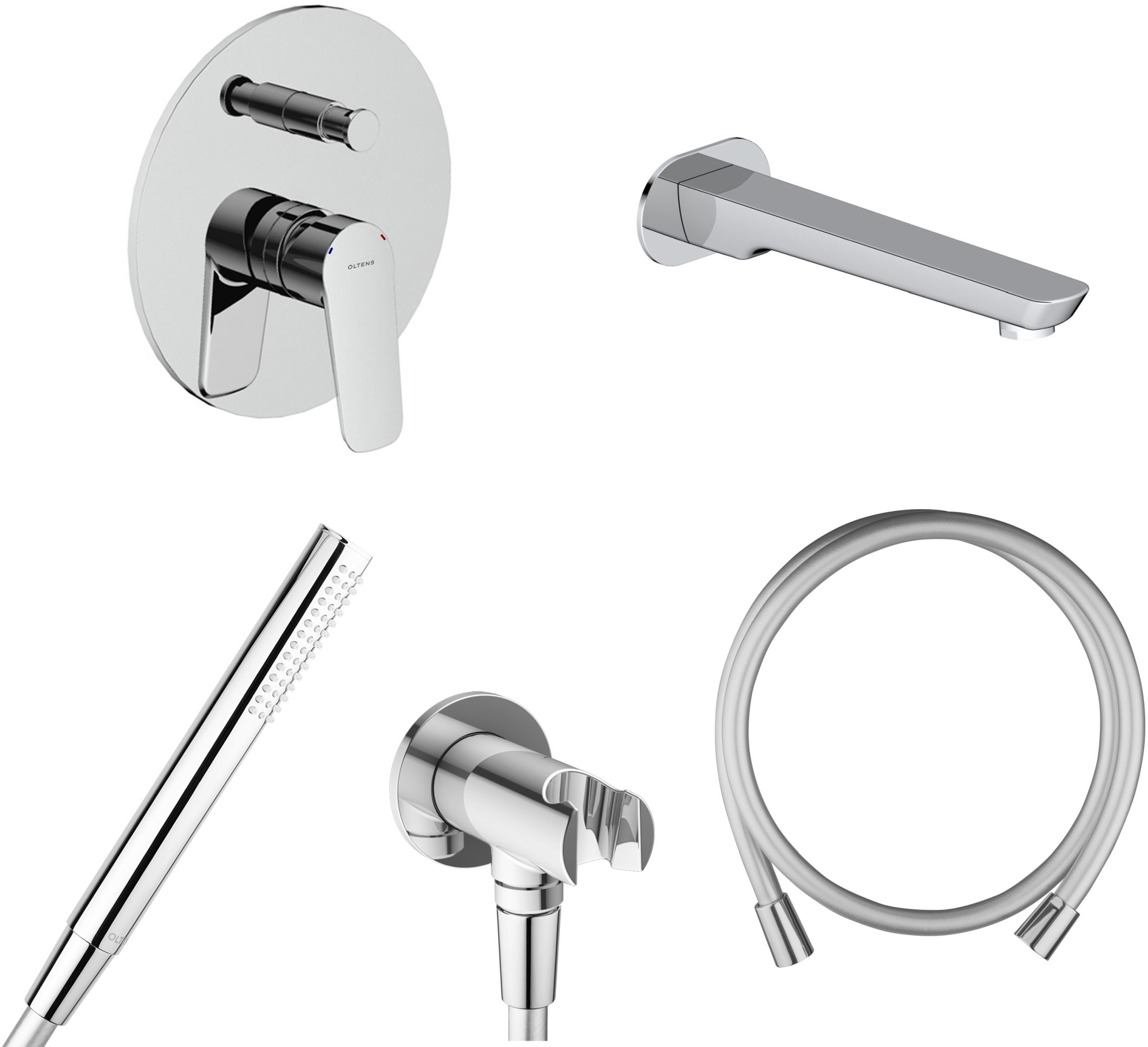 Zestaw Oltens Vernal bateria wannowo-prysznicowa podtynkowa z kompletem natryskowym i wylewką chrom (34104100, 37102100, 37200100, ... - Wysyłka w 24h