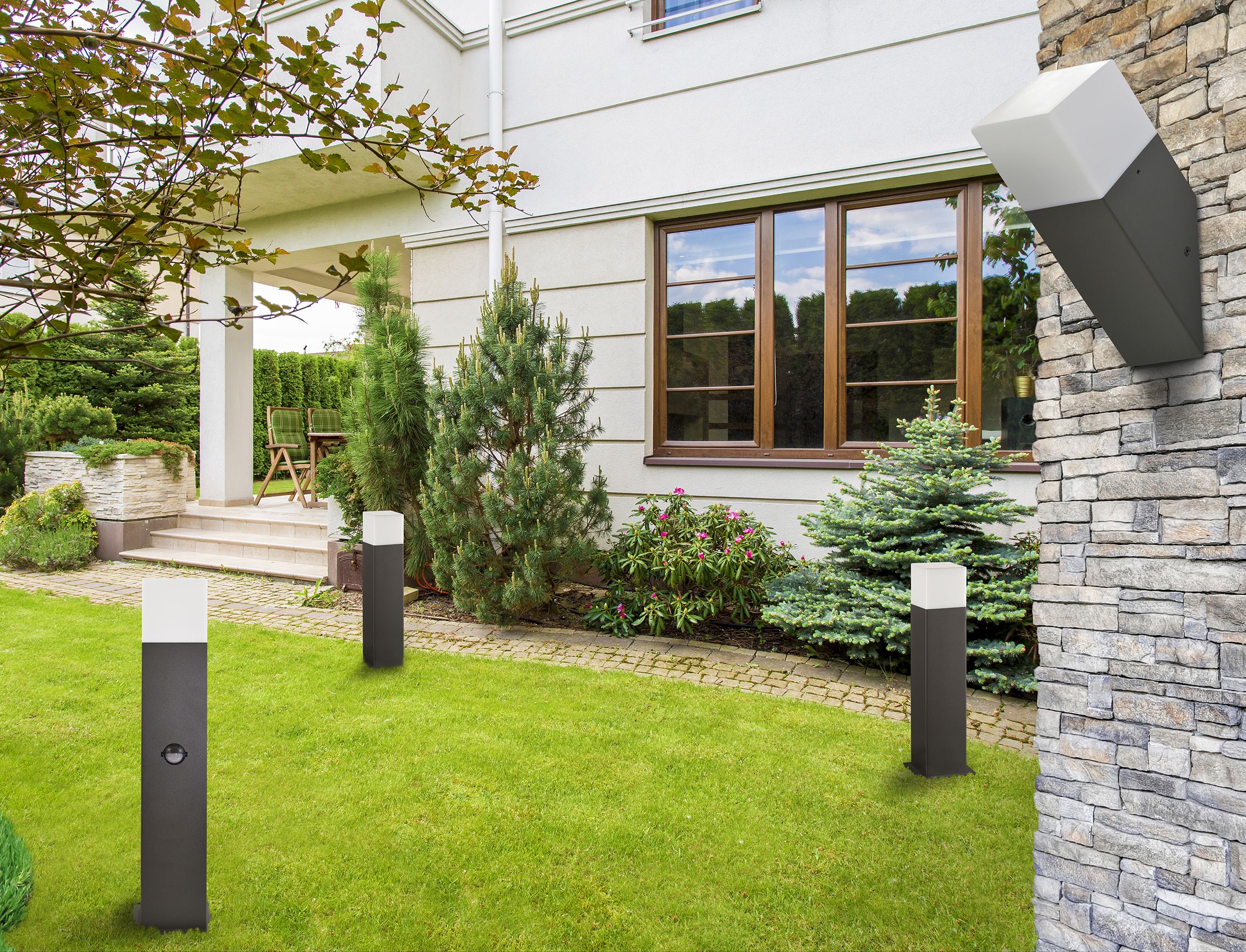 Goldlux New York lampa stojąca zewnętrzna 1x12 W biała-grafitowa 307330