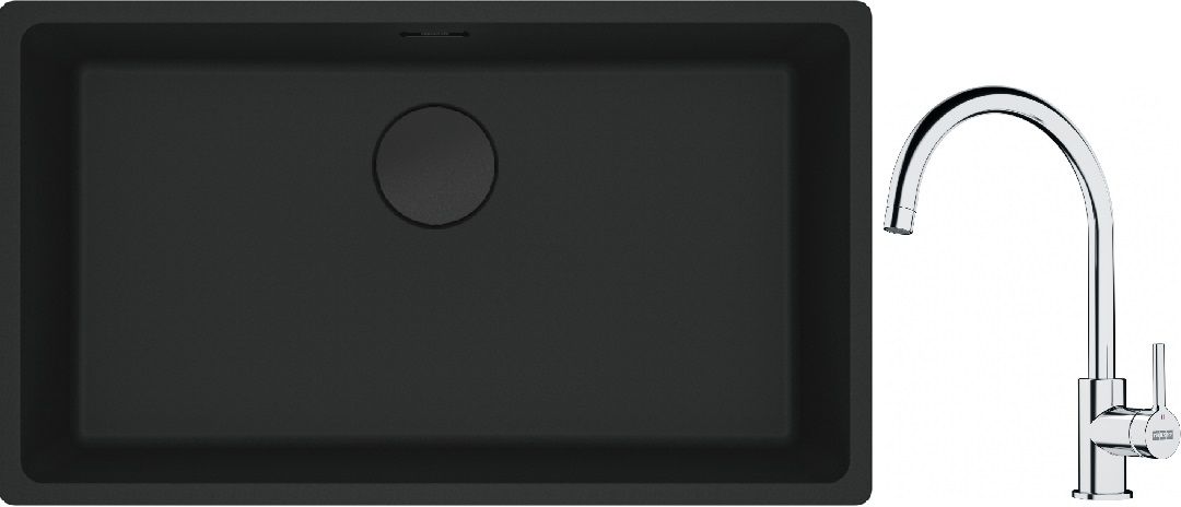Franke Maris MRG 110-72 zlewozmywak 72x40 cm Fragranite czarny mat z baterią kuchenną Lina chrom (1250697757, 1150693228)