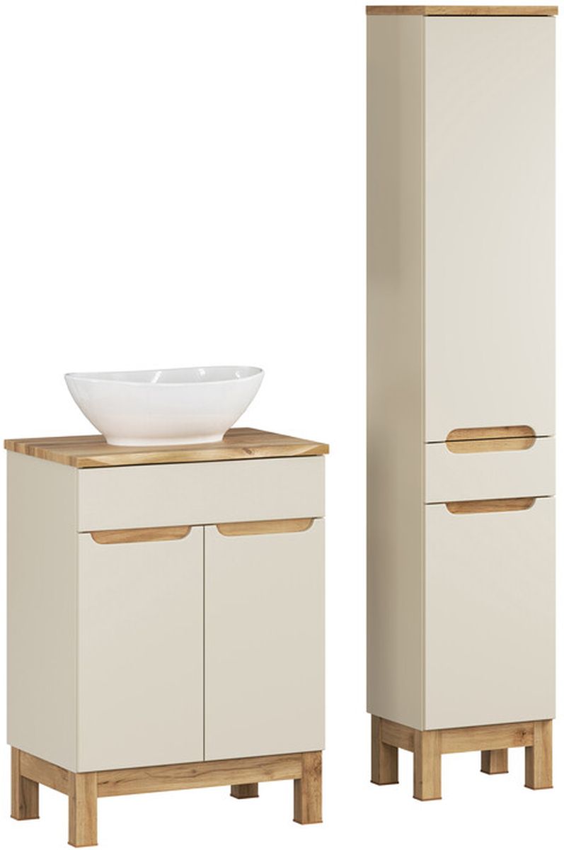 Comad Bali Cashmere zestaw meblowy 60 cm szafka stojąca z umywalką Lola i szafka wysoka boczna kaszmir/dąb/biały SET-BAC B NAT WOTAN ... - Wysyłka w 