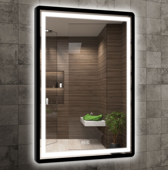 Venti Duo Black lustro 60x80 cm prostokątne z oświetleniem z matą grzewczą czarny