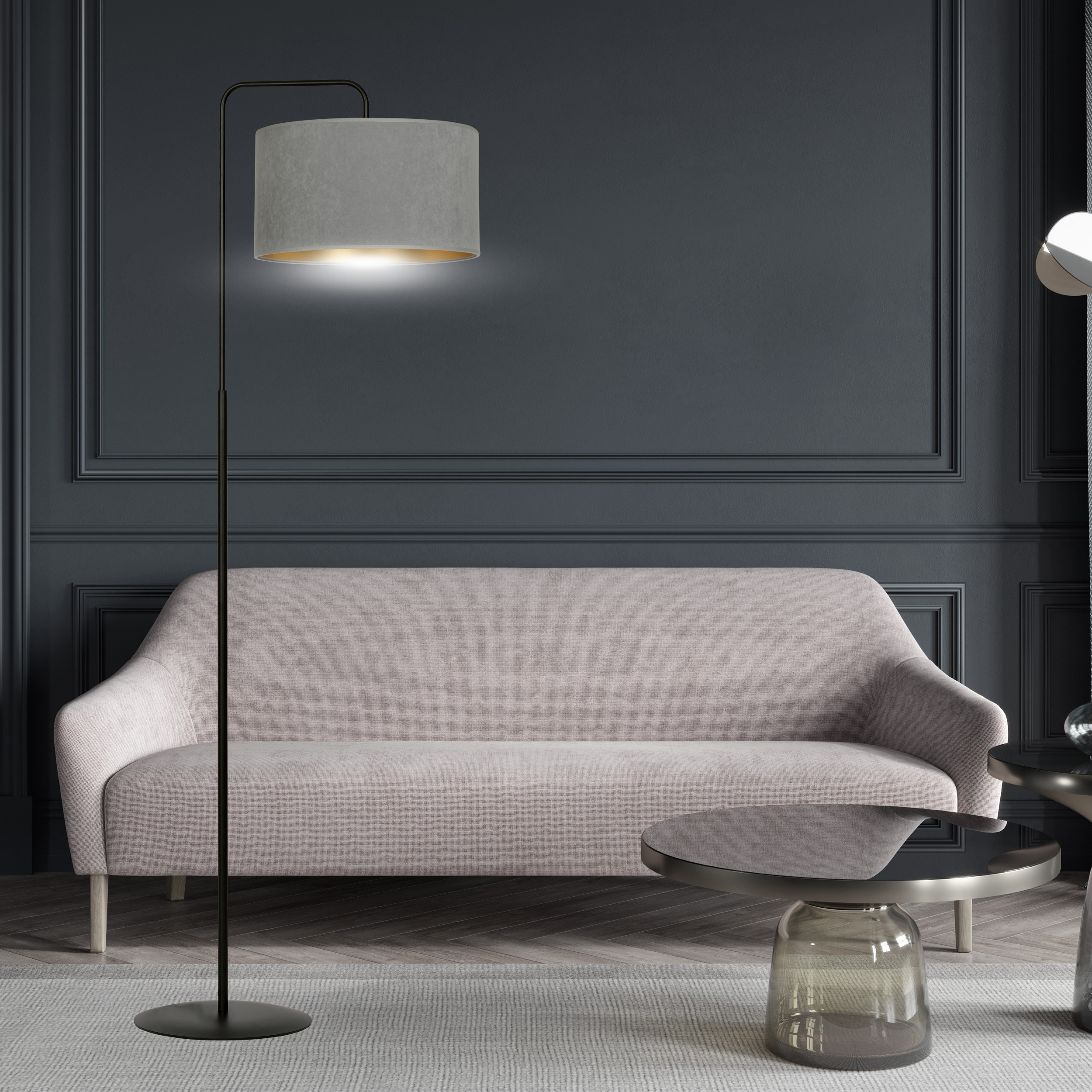 Emibig Hilde lampa stojąca 1x15 W czarna-złota-szara 1050/LP1