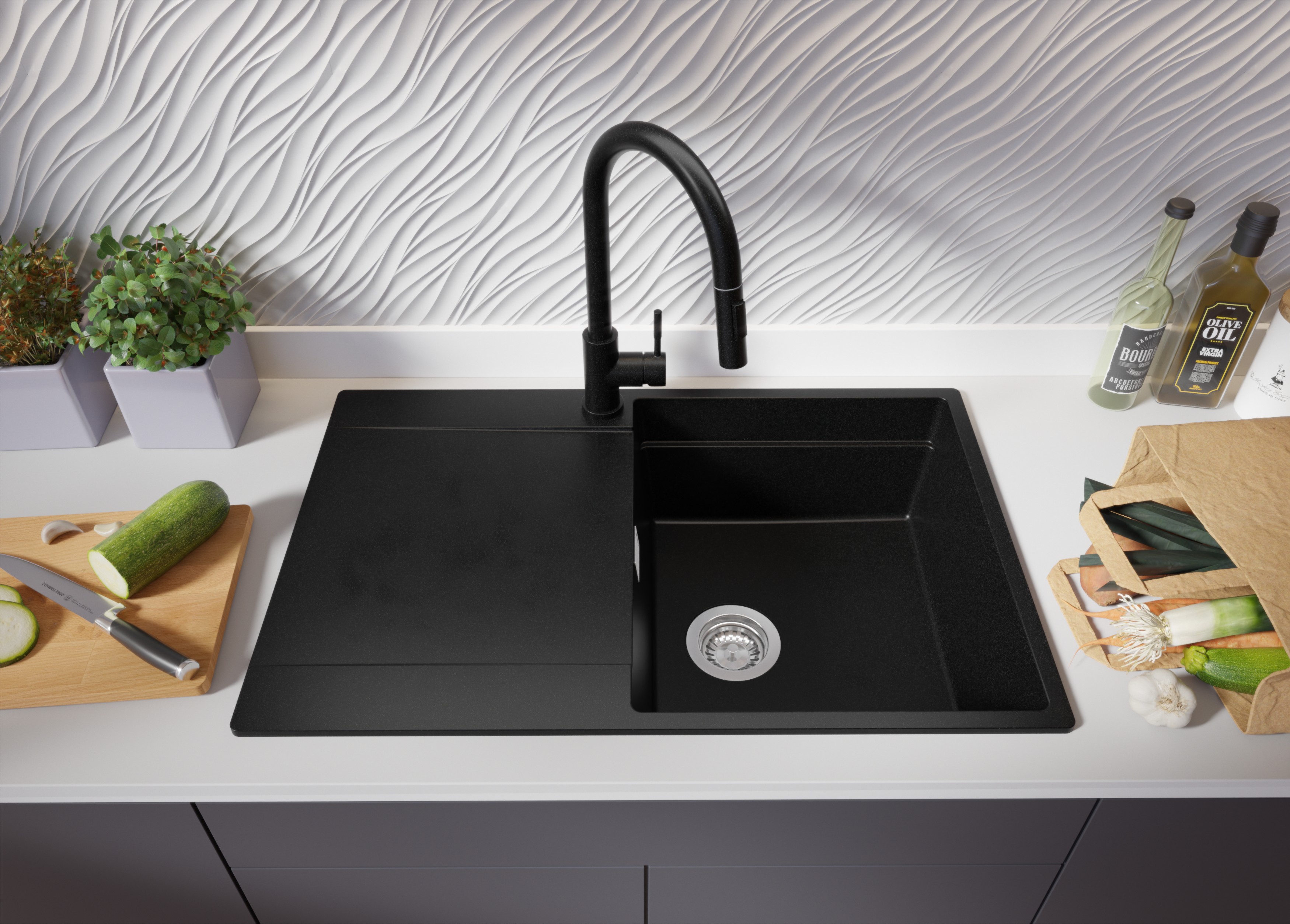 Primagran San Francisco XXL 780-50 Level zlewozmywak granitowy 78x50 cm czarny O_OHFKC-001 - Wysyłka w 24h