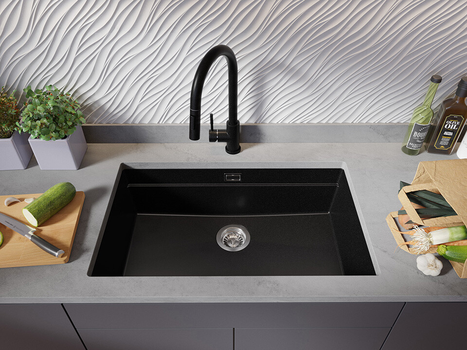 Primagran Praga zlewozmywak granitowy 72x43 cm czarny O_OP8KC-003 - Wysyłka w 24h