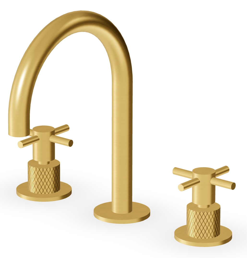 Zucchetti Helm bateria umywalkowa stojąca 3-otworowa złoto szczotkowane/radełkowanie ukośne ZHM515.XP41G3