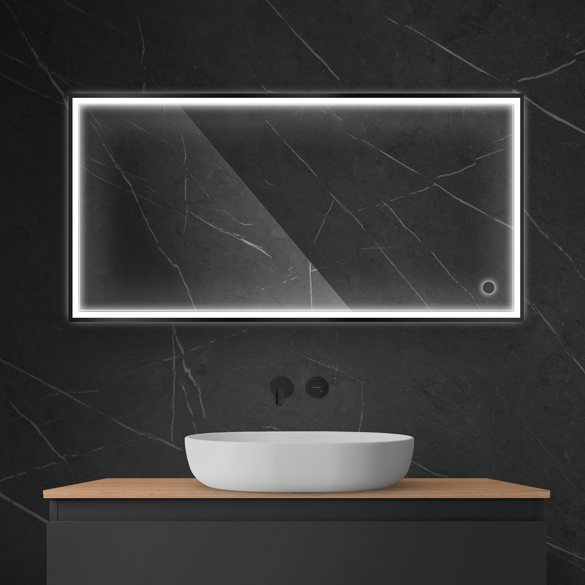 Oltens Nordlis lustro 60x120 cm prostokątne z oświetleniem z przodu z matą grzewczą czarny 64107300 - Wysyłka w 24h