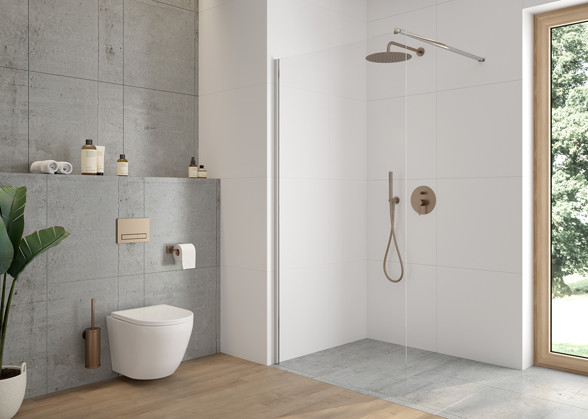 Zestaw Oltens Molle bateria wannowo-prysznicowa podtynkowa z deszczownicą 30 cm Vindel i kompletem prysznicowym Ume miedź szczotkowana ... - Wysyłka w