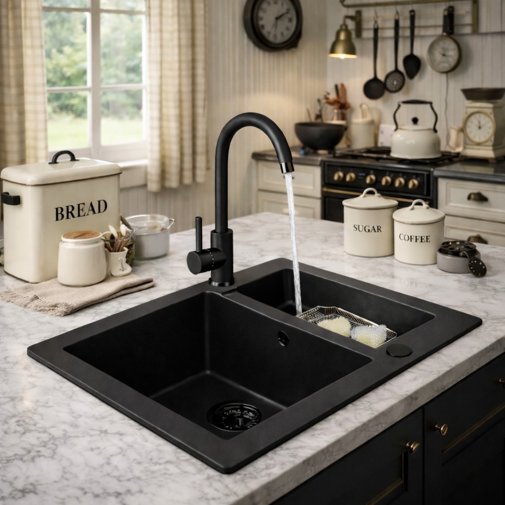 Ruvetti Signum zlewozmywak granitowy 60,5x49,5 cm czarny 3001S_FB1520_W