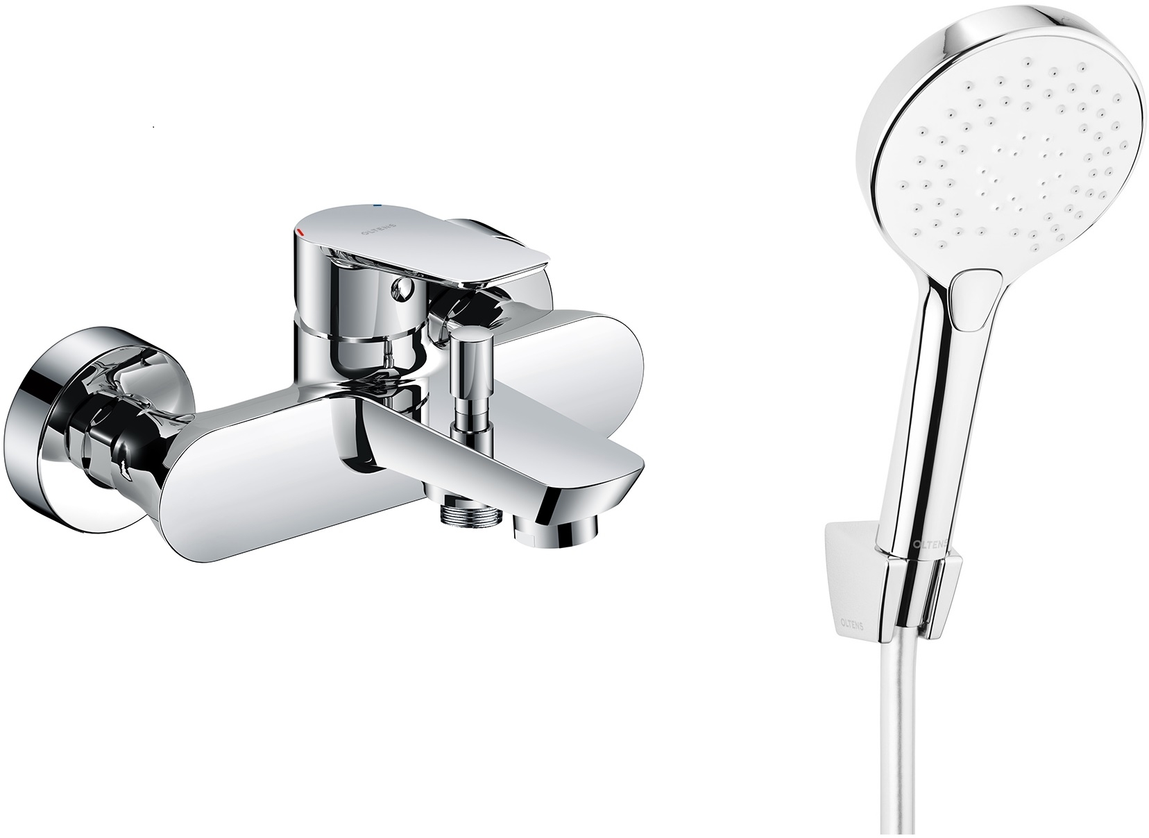 Zestaw Oltens Vernal bateria wannowo-prysznicowa ścienna z kompletem natryskowym Driva EasyClick Gide chrom/biały (34004100, 36007110) - Wysyłka w 24h