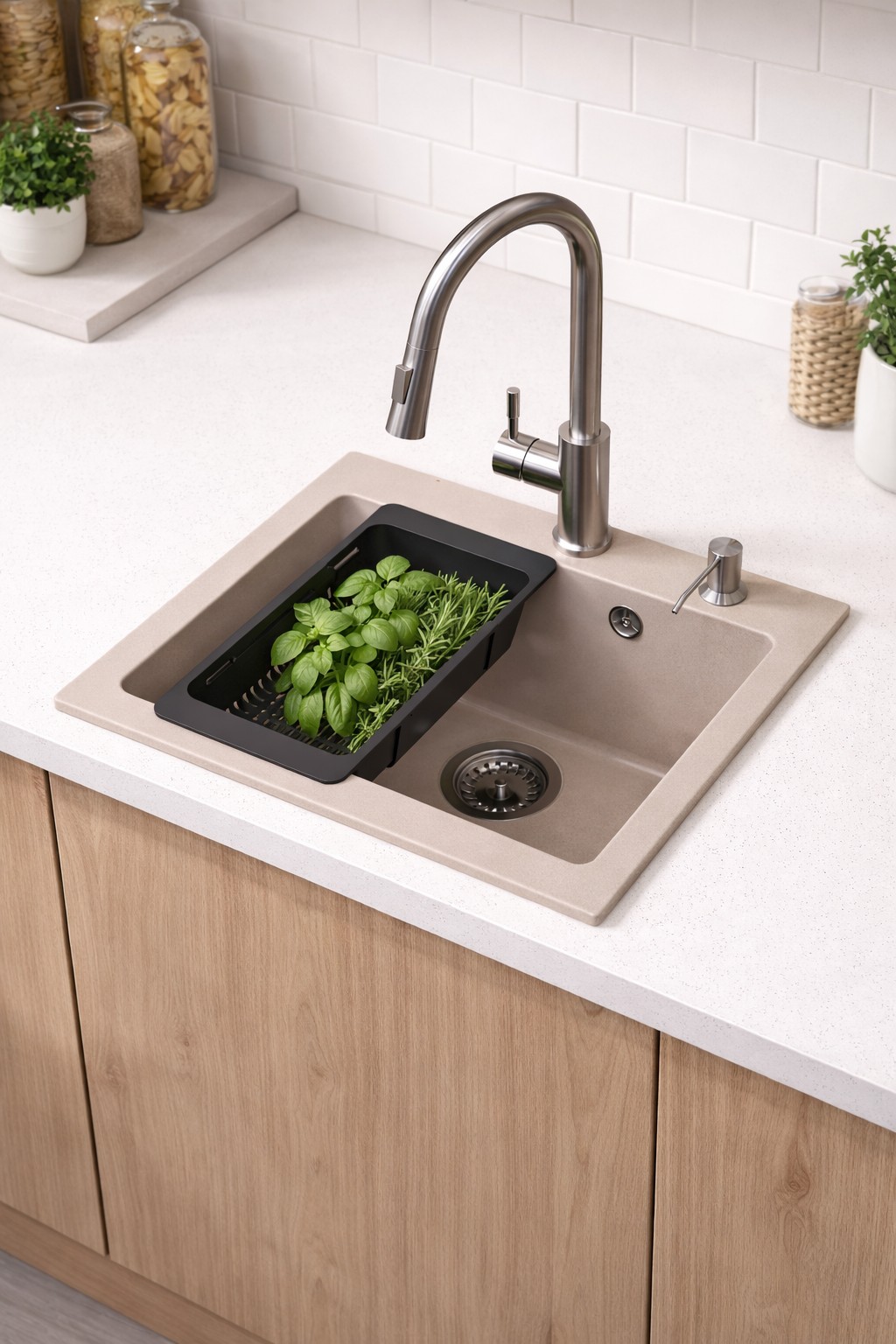 Ruvetti Frigo zlewozmywak 49x45 cm z baterią i akcesoriami beżowy/stal LP_3200-FR4945BE_W