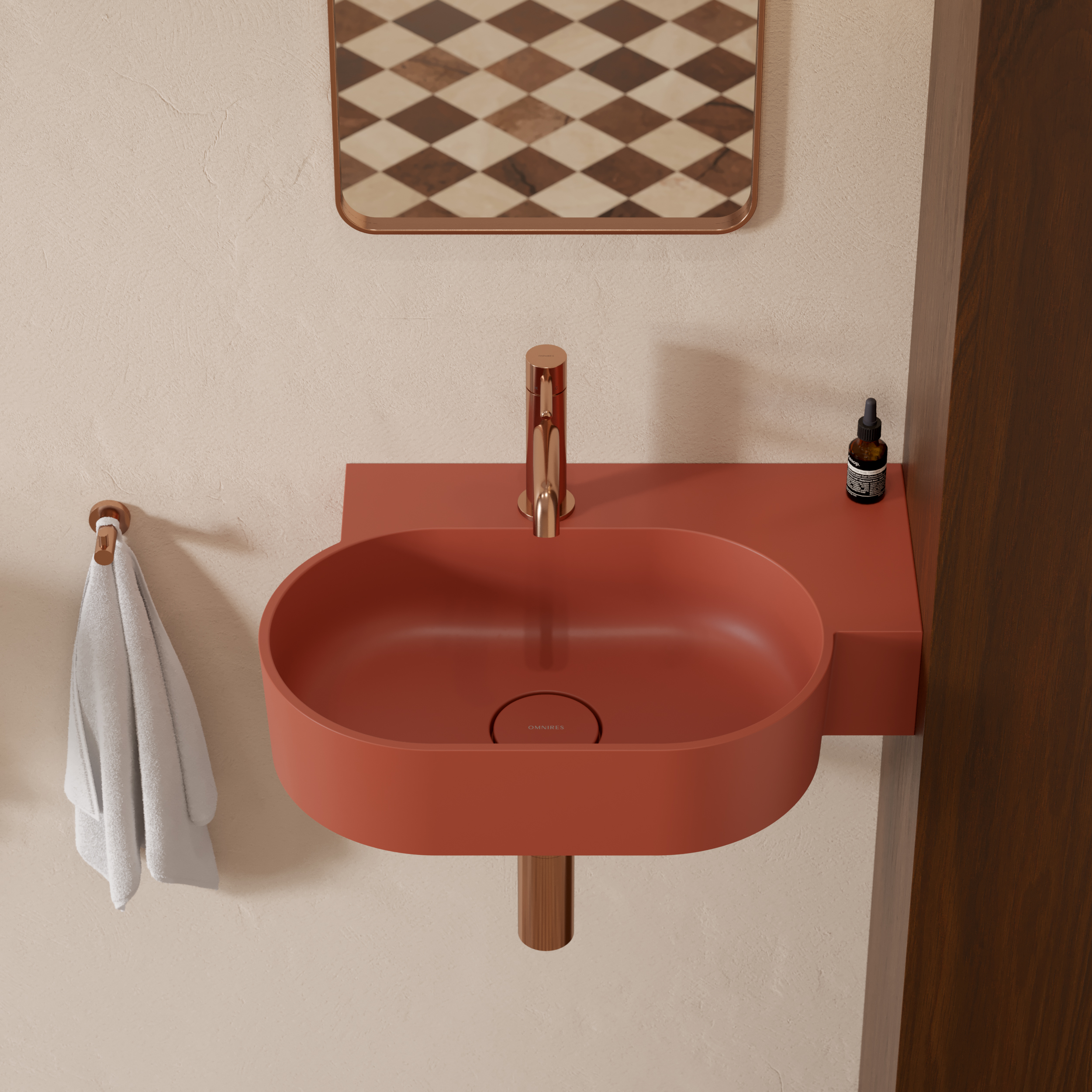 Omnires Ovo M+ umywalka 55x38 cm owalna nablatowa terracotta mat OVO555UWPTE