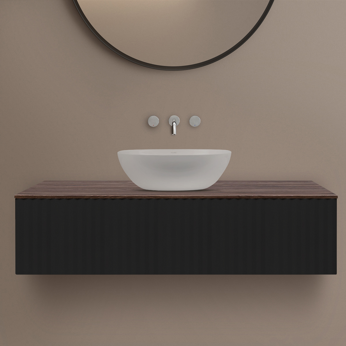 Ksuro 02 szafka 120 cm podumywalkowa wisząca z blatem czarny mat/orzech 58016030 - Wysyłka w 24h