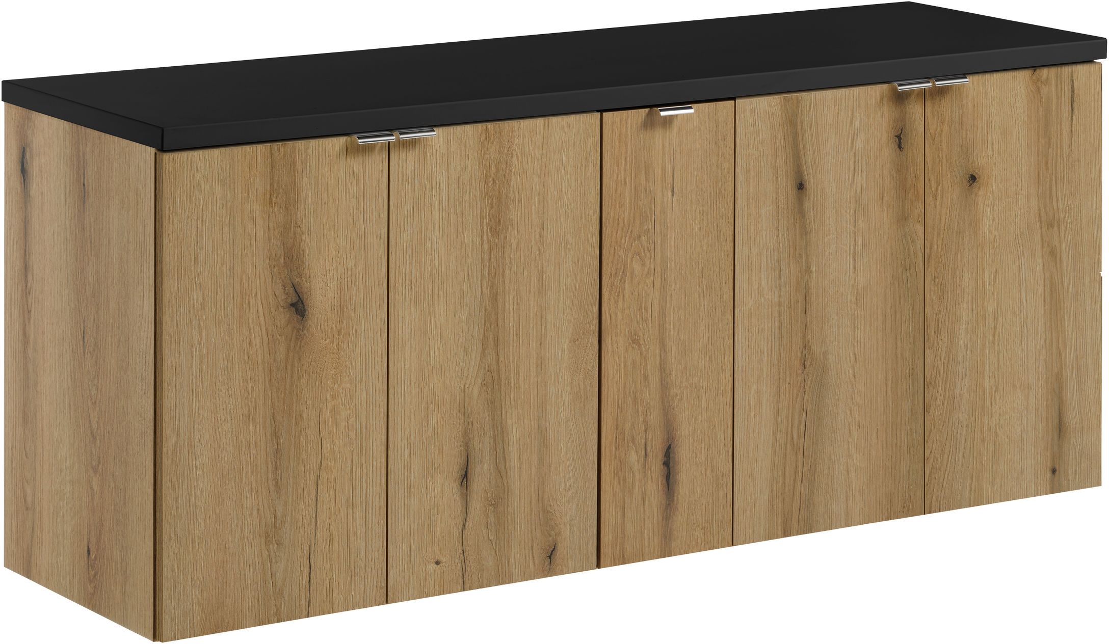 Zestaw Comad Nova Oak/Black szafki 60 cm, 60 cm i 20 cm wiszące dąb z blatem meblowym 140 cm czarnym SET-NOA B BLACK 140CM D