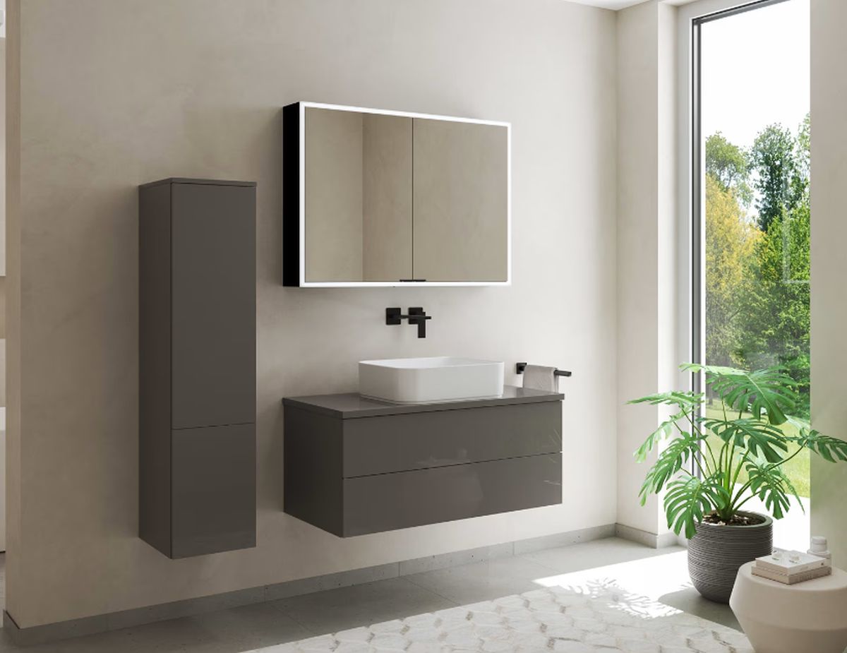 Kronenbach Cube 2.0 szafka 120x17x70 cm z lustrem czarny mat KB100219MB