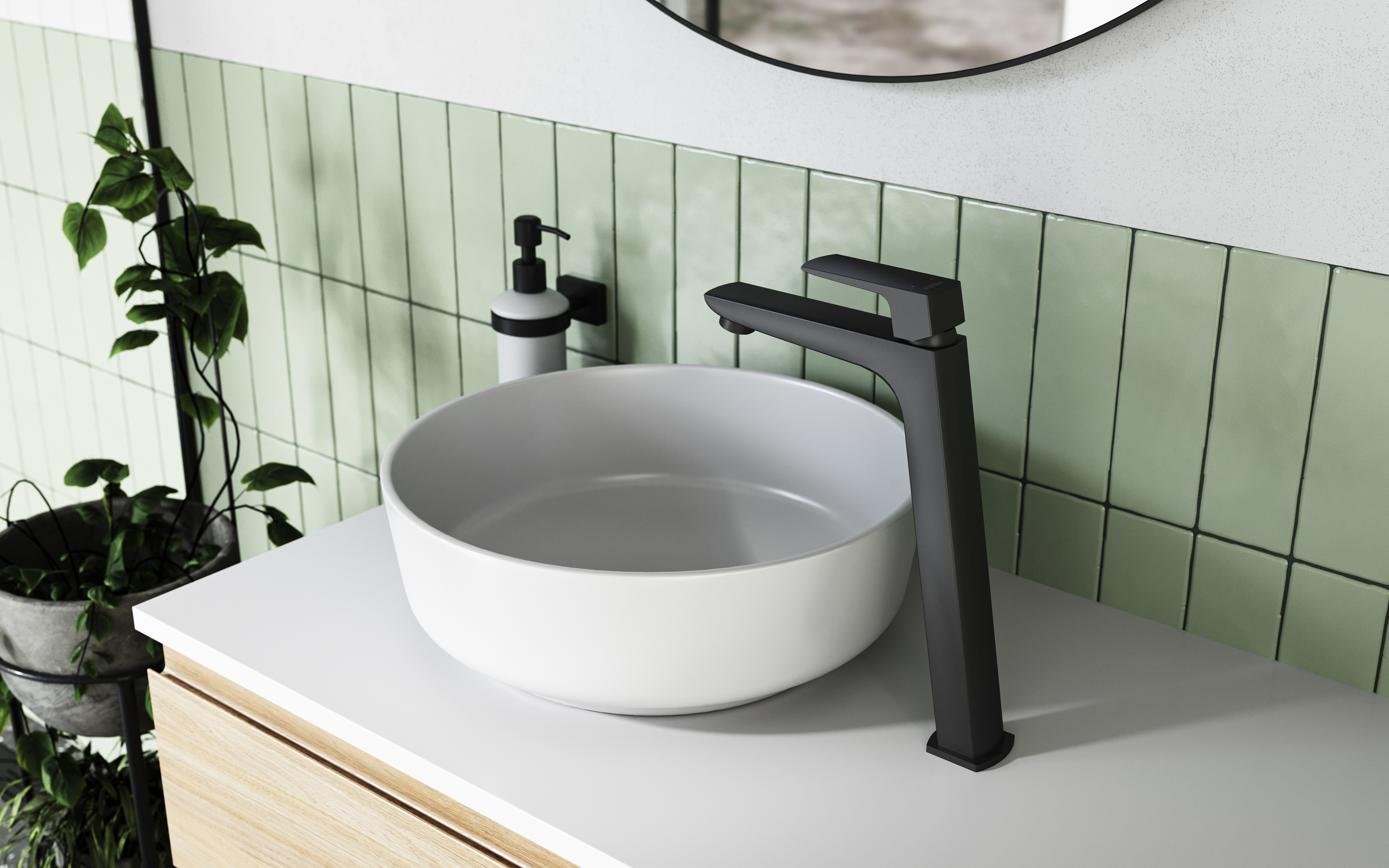 Ferro Vitto VerdeLine bateria umywalkowa stojąca wysoka czarny mat BVI2LVLBL