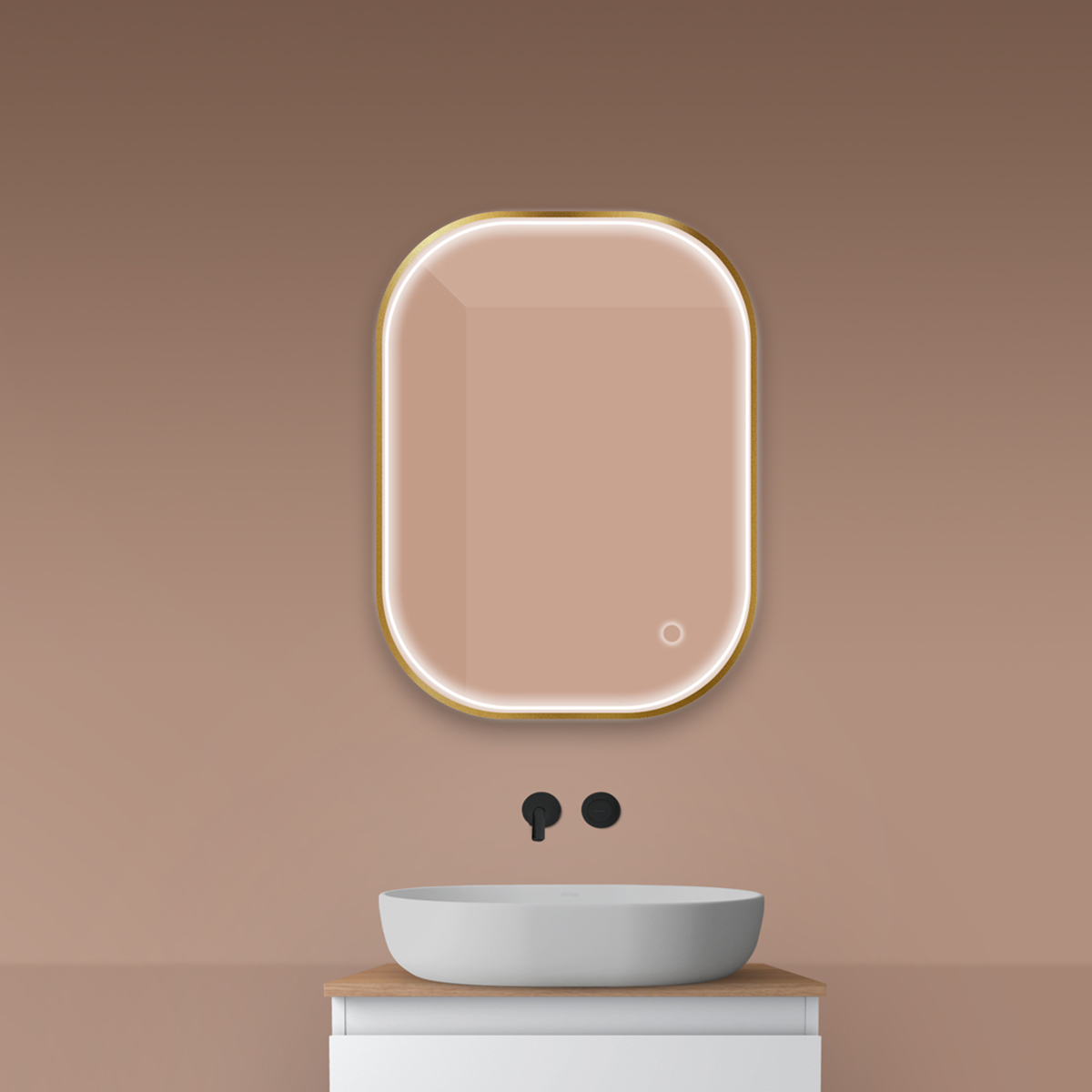 Oltens Nordlis lustro 60x80 cm prostokątne z oświetleniem z przodu z matą grzewczą złoto szczotkowane 64123810 - Wysyłka w 24h