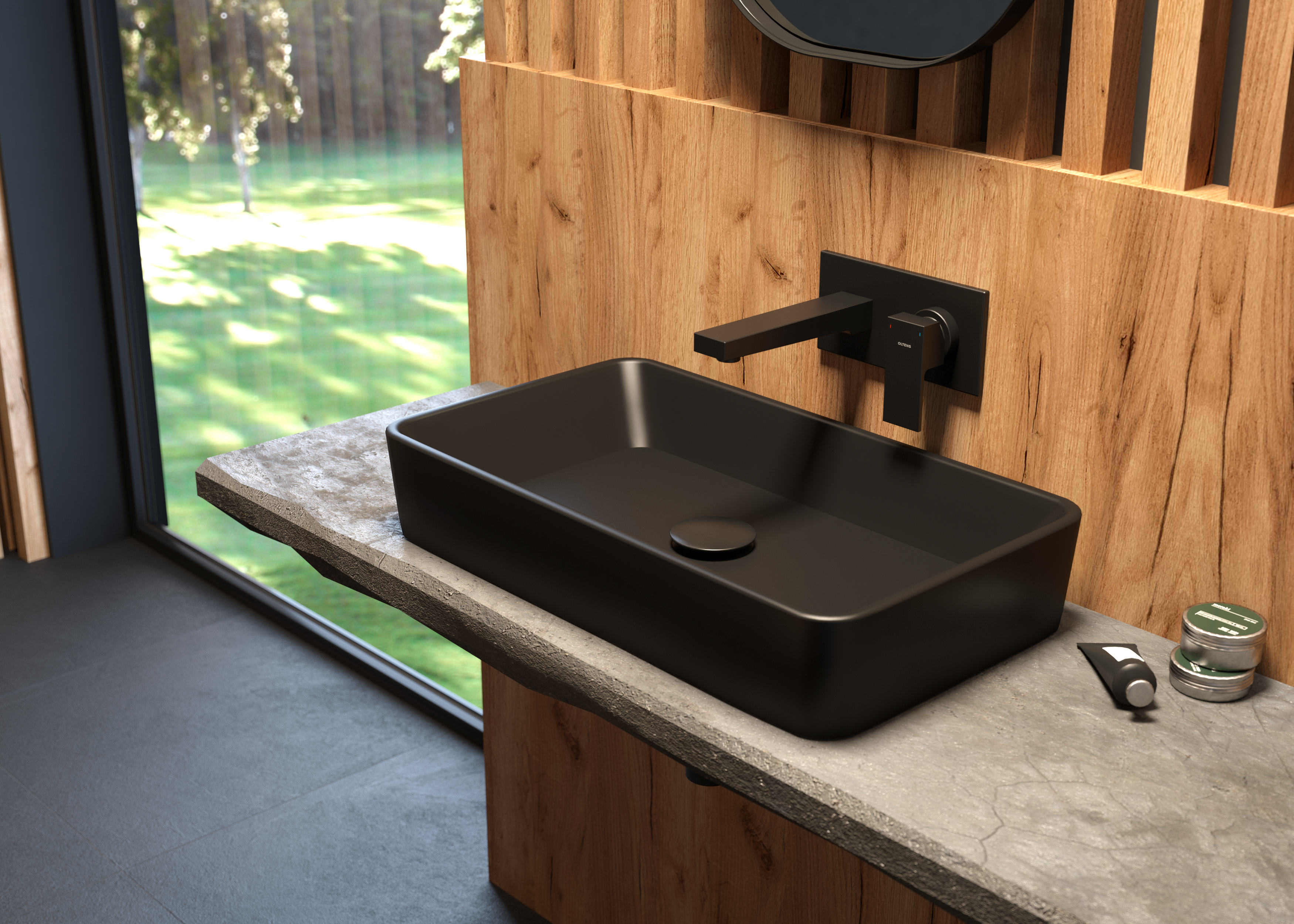 Oltens Forde umywalka 51x40,5 cm nablatowa prostokątna czarny mat 40303300 - Wysyłka w 24h