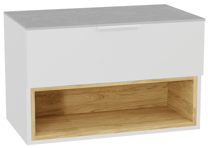 Zestaw Excellent Tuto 2.0 szafka 80 cm podumywalkowa wisząca z blatem biały-dąb-szary MLEX.2171.K.80.02SJ.WHWH