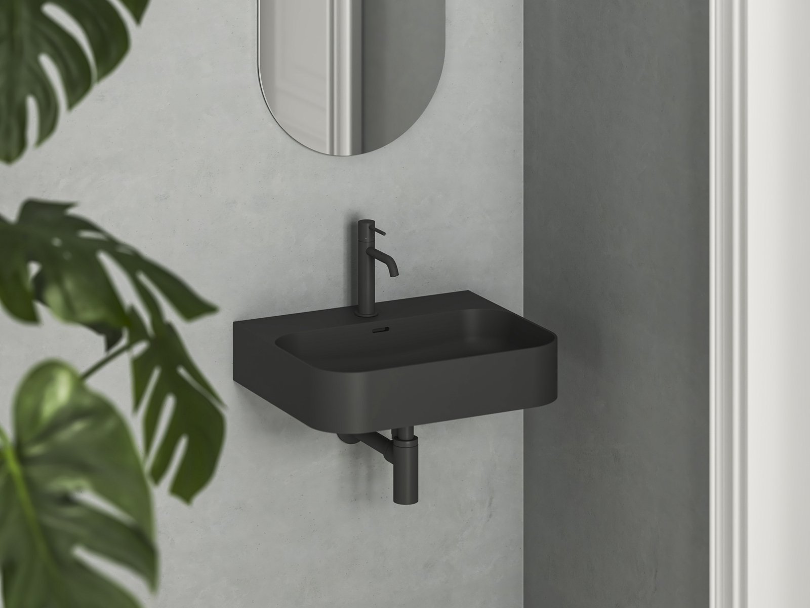 Ravak Ceramic R Slim Wall N umywalka 55,3x45,2 cm prostokątna ścienna czarny mat XJX0D155005