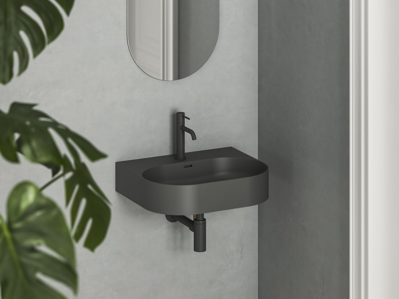 Ravak Ceramic umywalka 55,3x45,2 cm prostokątna ścienna antracyt XJX03155002