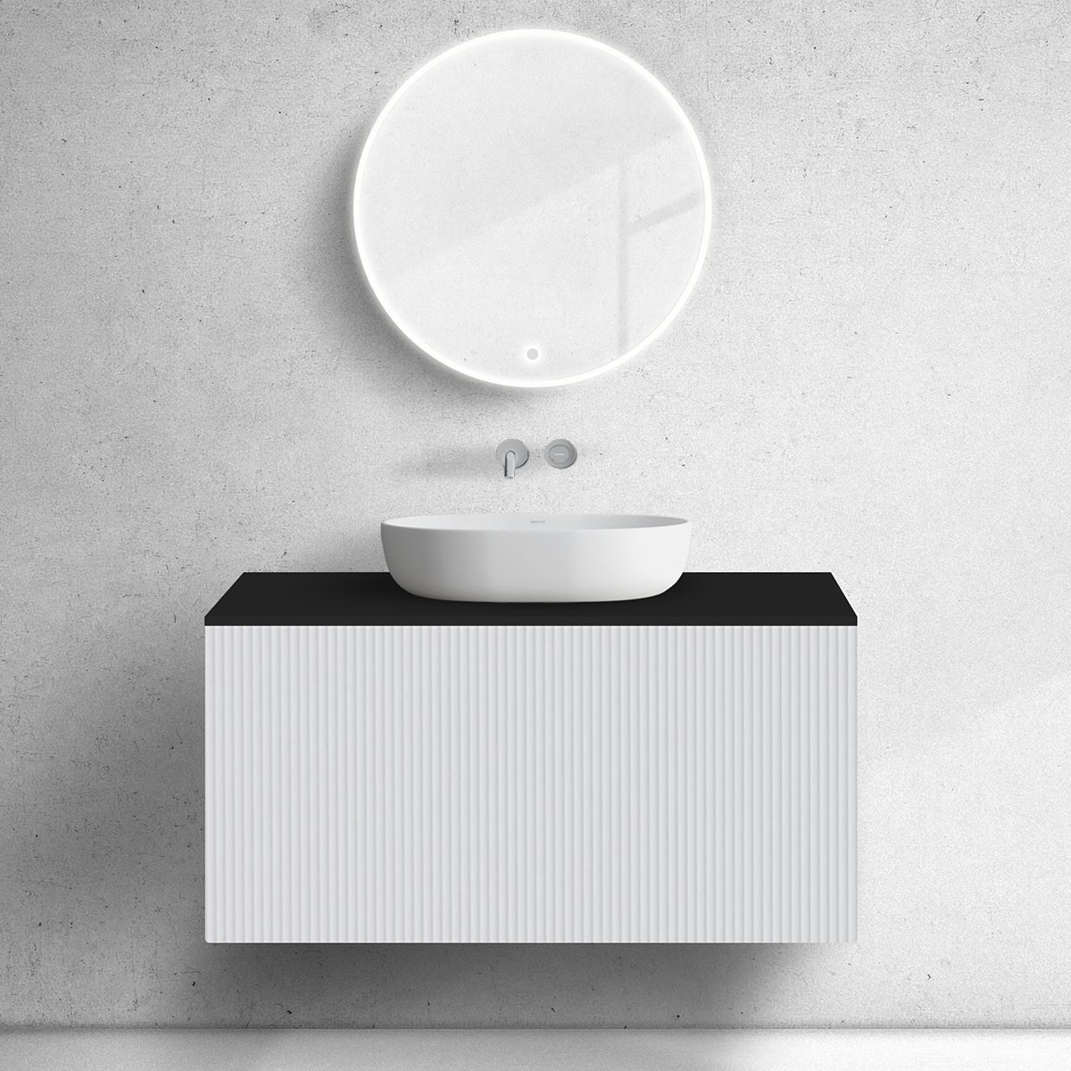 Zestaw Oltens Lun szafka podumywalkowa 100 cm z blatem biały mat/czarny mat 68681000 - Wysyłka w 24h