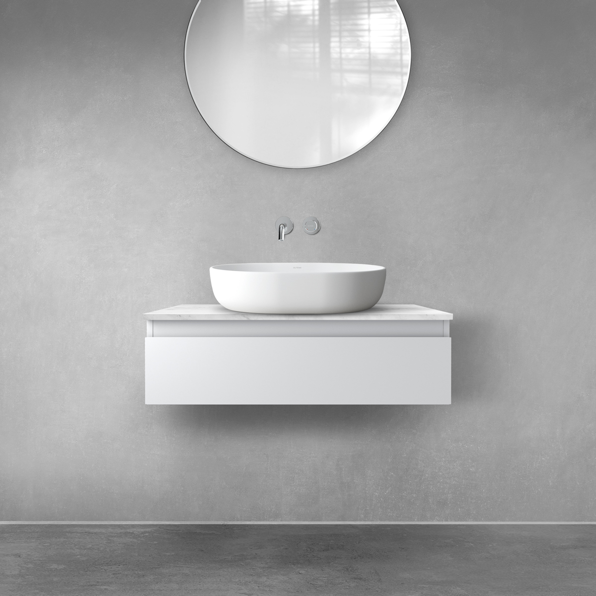 Zestaw Oltens Vernal szafka 80 cm podumywalkowa wisząca z blatem Tera szary mat/jasny marmur 68707700 - Wysyłka w 24h